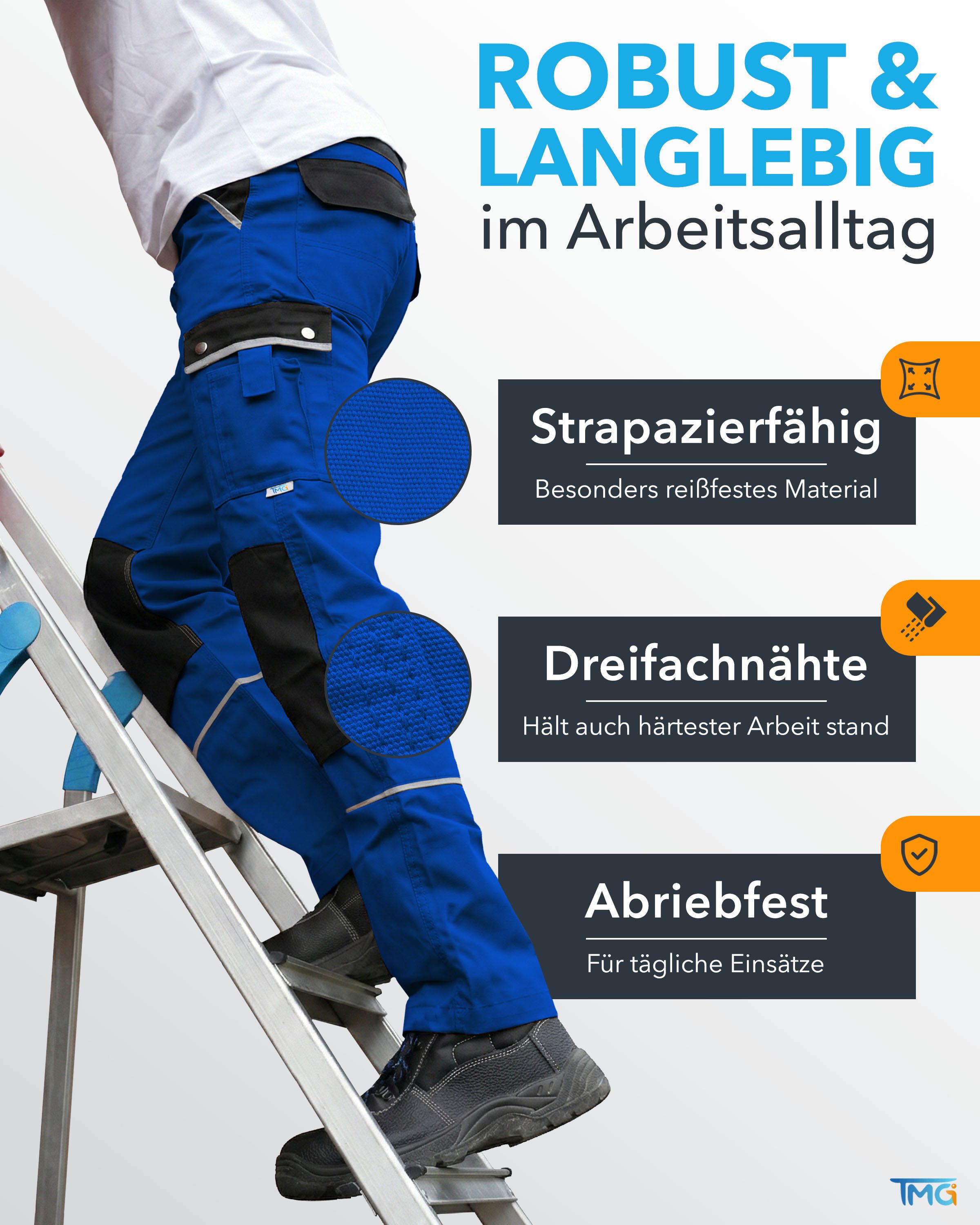 TMG International Arbeitshose Arbeitshose Bundhose Cargohose Style Arbeitshose Herren mit Kniepolstertaschen in Übergrößen erhältlich – Bild 3 von 5