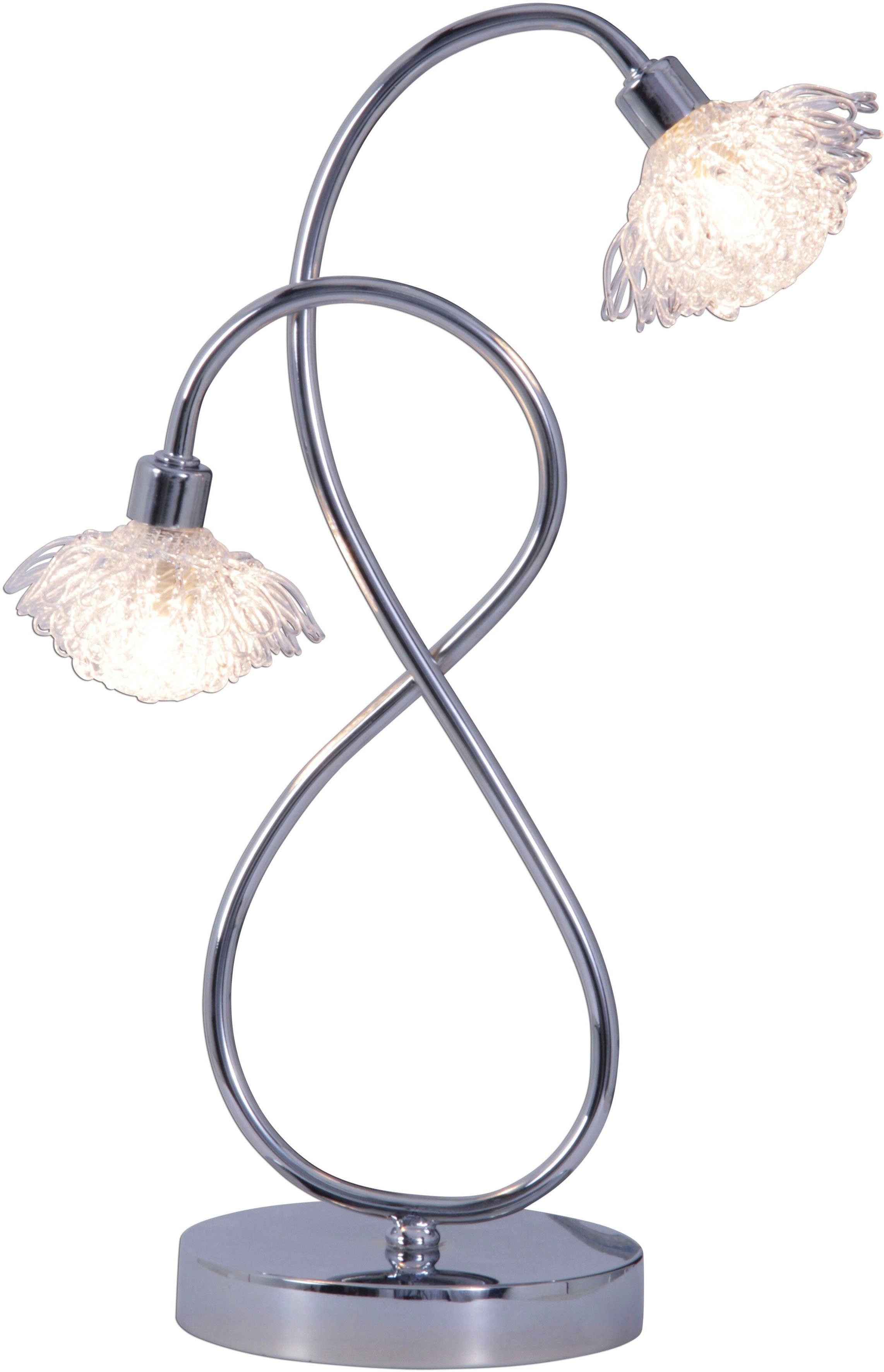 Verkauf! näve LED 2flg., Tischleuchte Schirme, G9 LED Flower, chromfarben wechselbar, blütenförmige Leuchtmittel, klare Warmweiß, LED