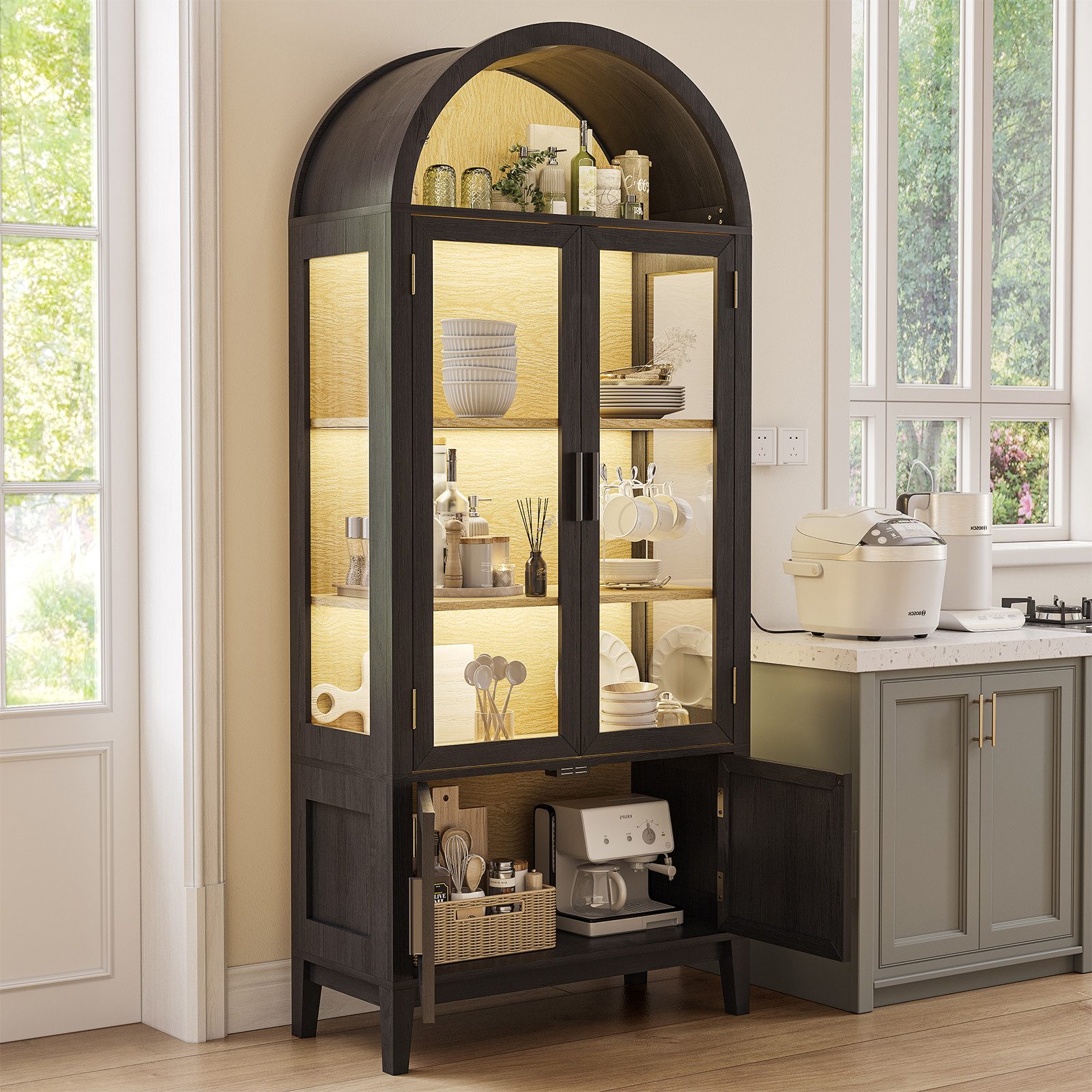 BROTTAR Standvitrine Moderne Glasvitrine mit LED-Beleuchtung günstig online kaufen