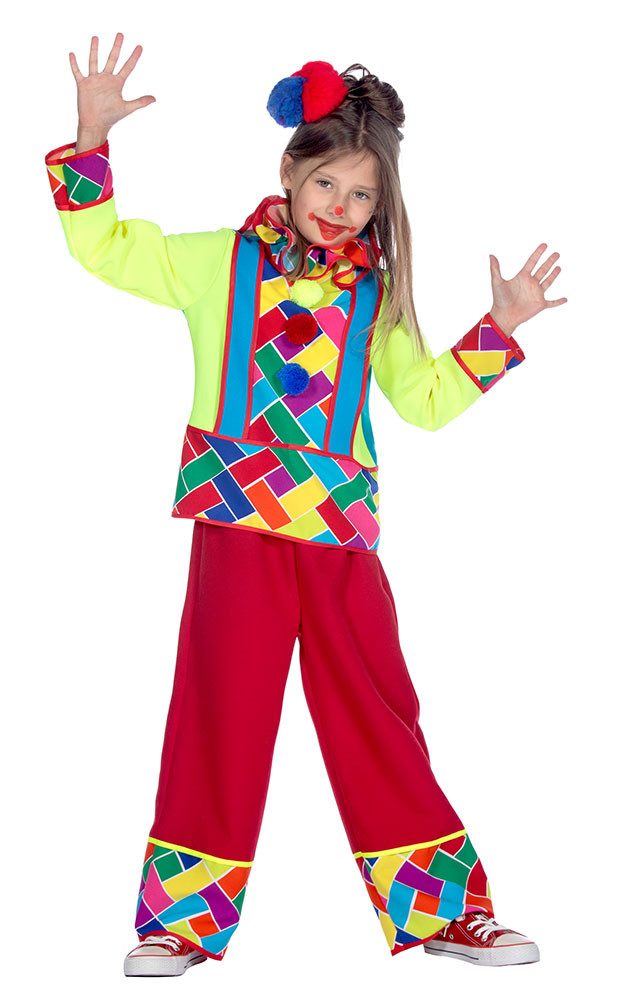 Karneval-Klamotten Clown-Kostüm Kinder kariertes buntes Clownkostüm mit Kragen, Clown Kostüm Narre Pierrot Harlekin Junge Mädchen Kostüm Karneval