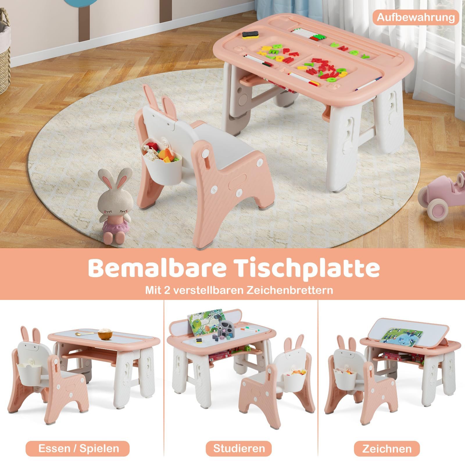 COSTWAY Kindersitzgruppe Spieltisch mit Stuhl, höhenverstellbar – Bild 2 von 5