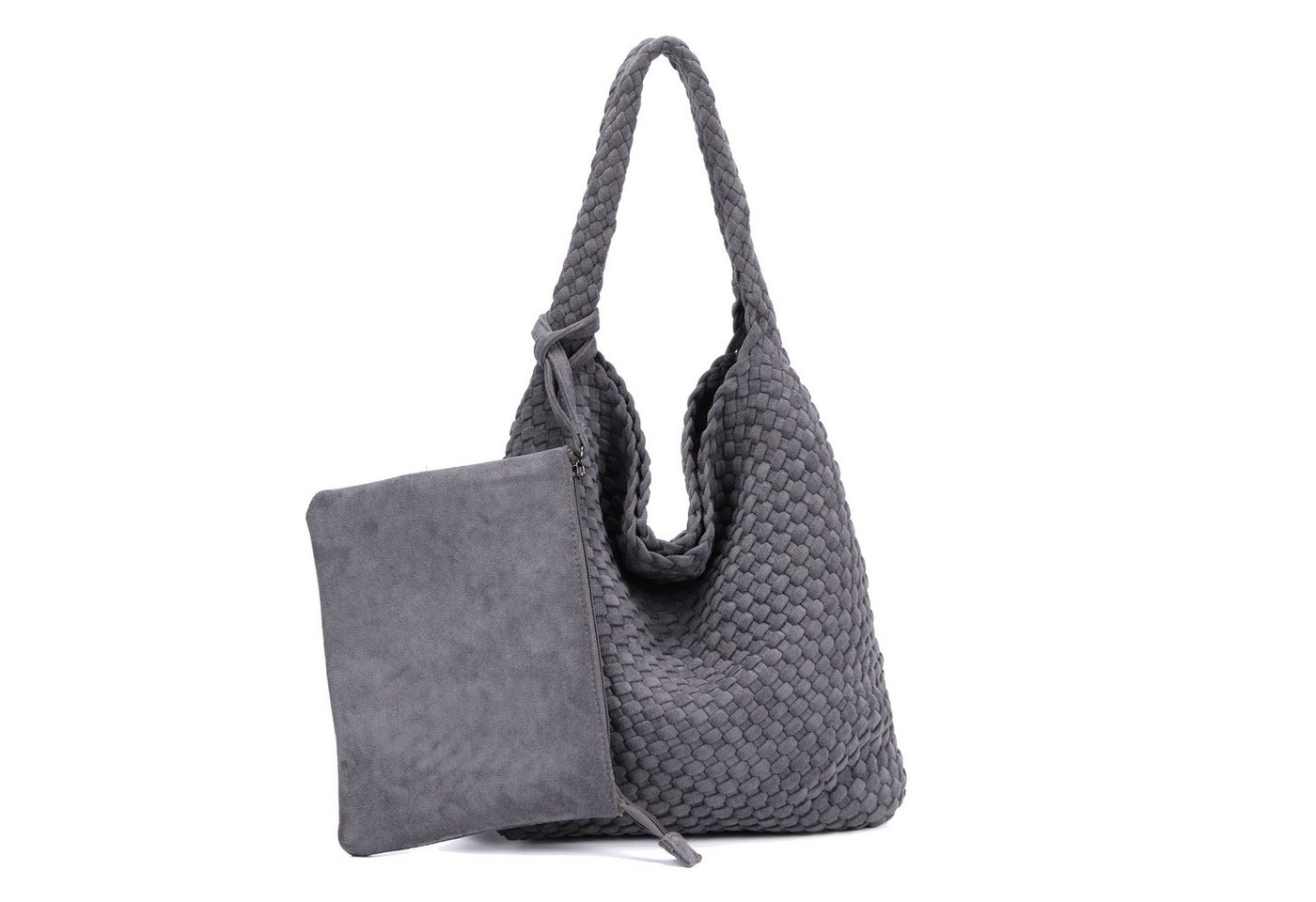 MIRROSI Shopper Damen Schultertasche Handgeflochten Wildleder-Optik (ca.36x14x31cm), große Hobo Bag mit Innentasche