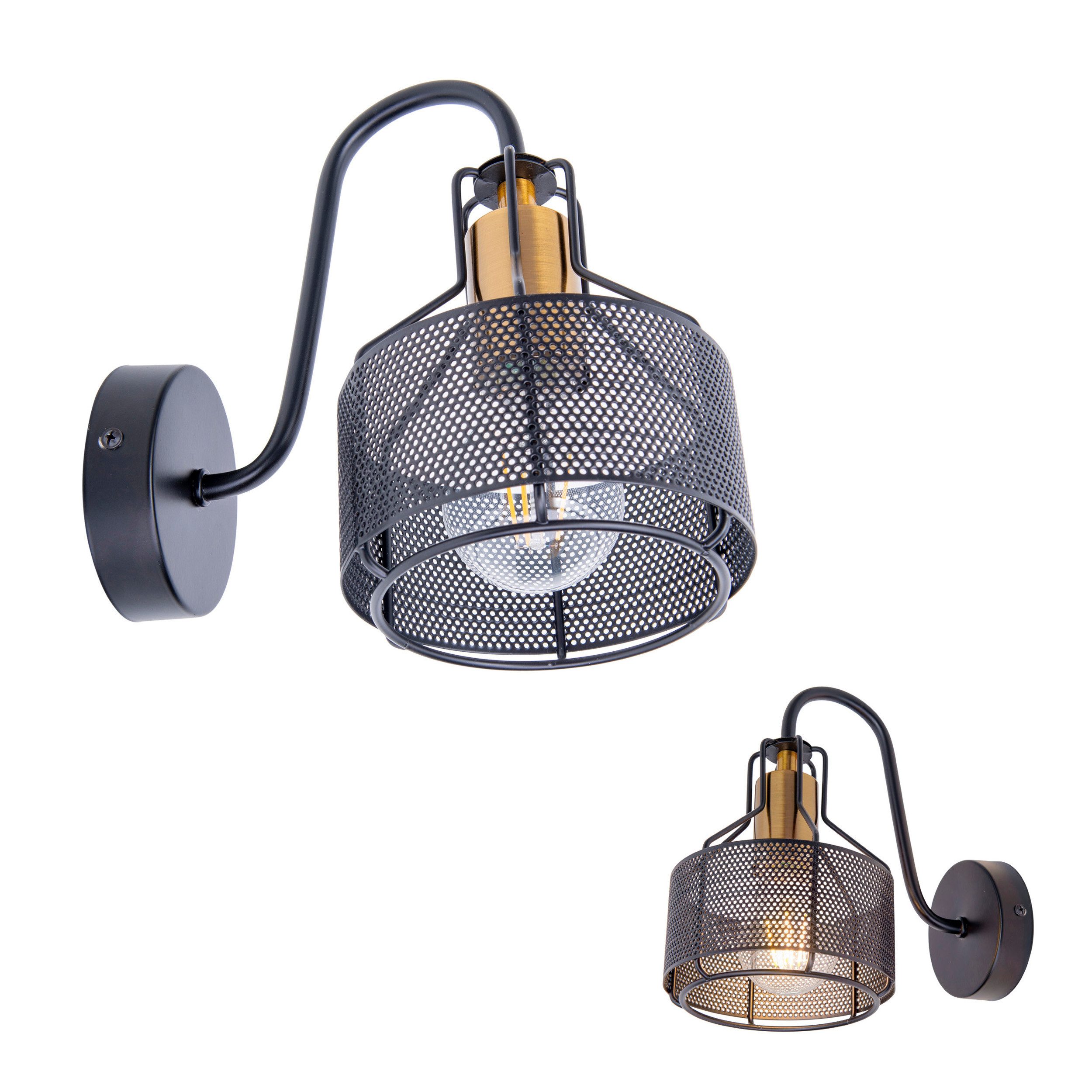 näve LED Wandstrahler Foro, ohne Leuchtmittel, Leuchtmittel wechselbar, 1er Wandspot, schwarz, Fassung golden, exkl. E27, aus Eisen, H: 23cm