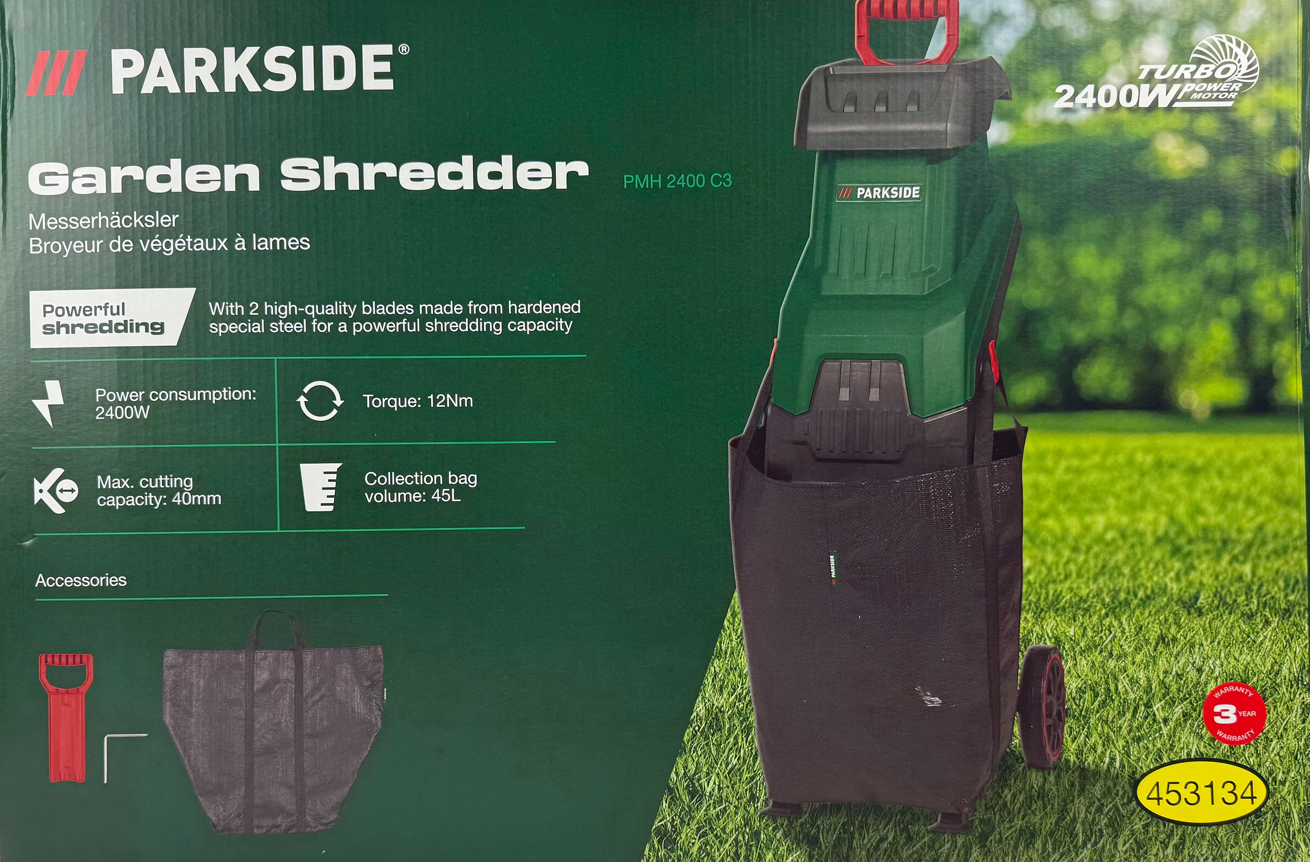 Parkside Messerhäcksler PMH 2400 C3, 2400W, Gartenhäcksler, Häcksler