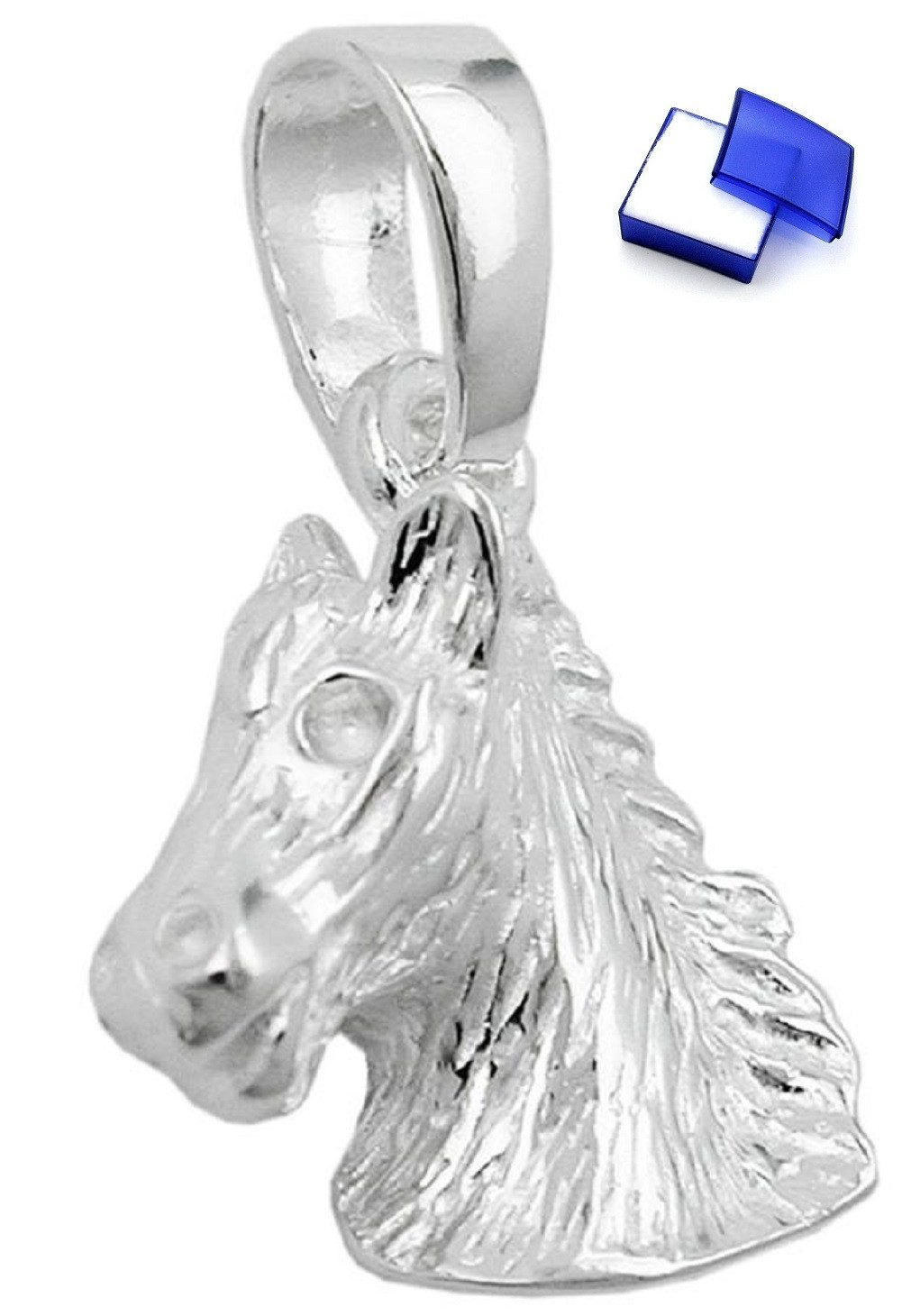 Kettenanhänger Anhänger Pferdekopf glänzend massiv 925 Silber 12 x 15 mm Schmuckbox