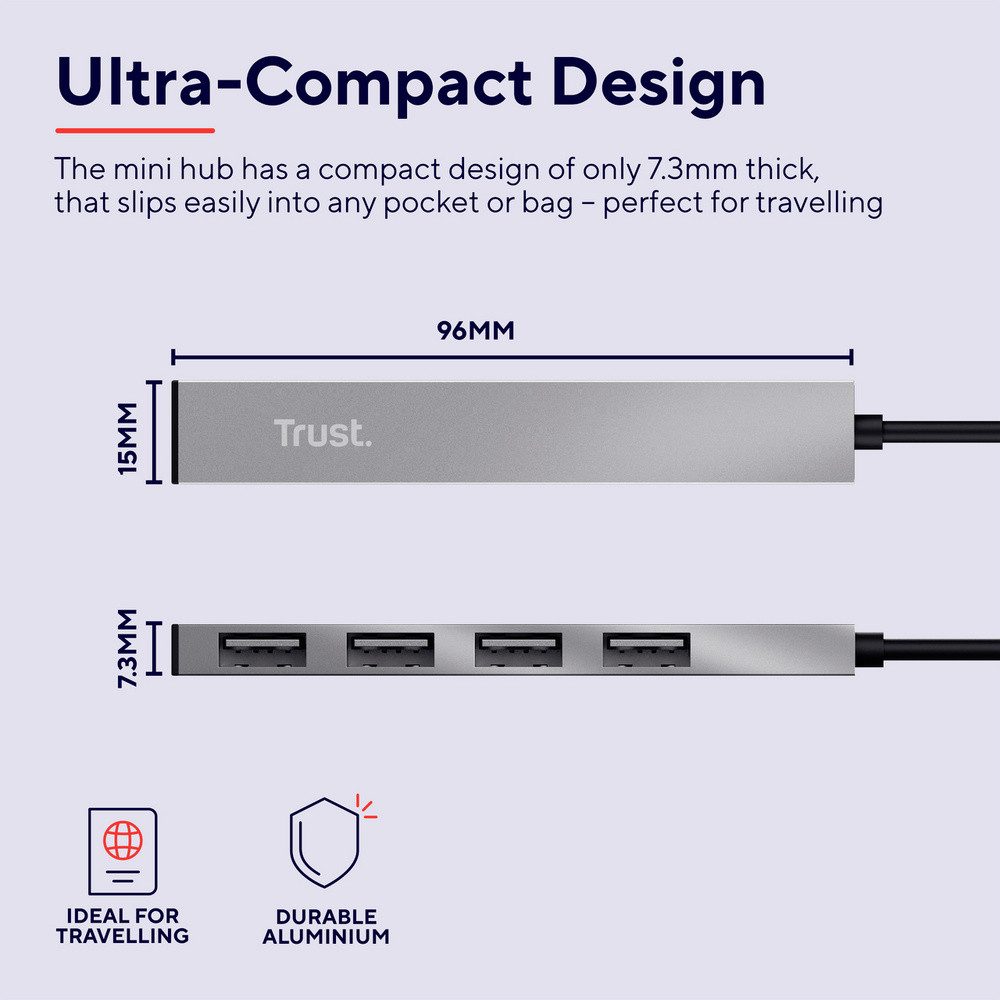 Trust USB-Verteiler Trust 23786 USB-Hub 4 Port USB-A USB 2.0 480 MBit/s USB-Hubs, Schnit