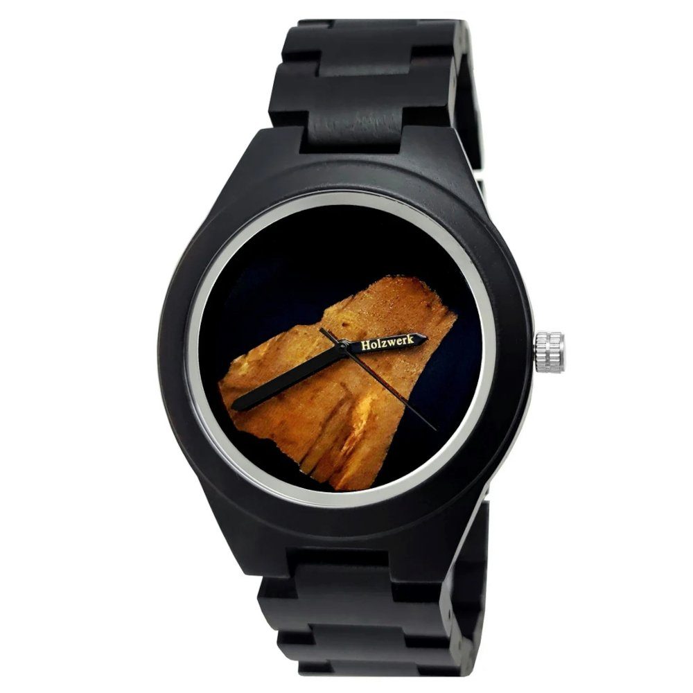 Holzwerk Quarzuhr FÜRSTENAU Damen und Herren Epoxidharz Holz Uhr in schwarz & braun