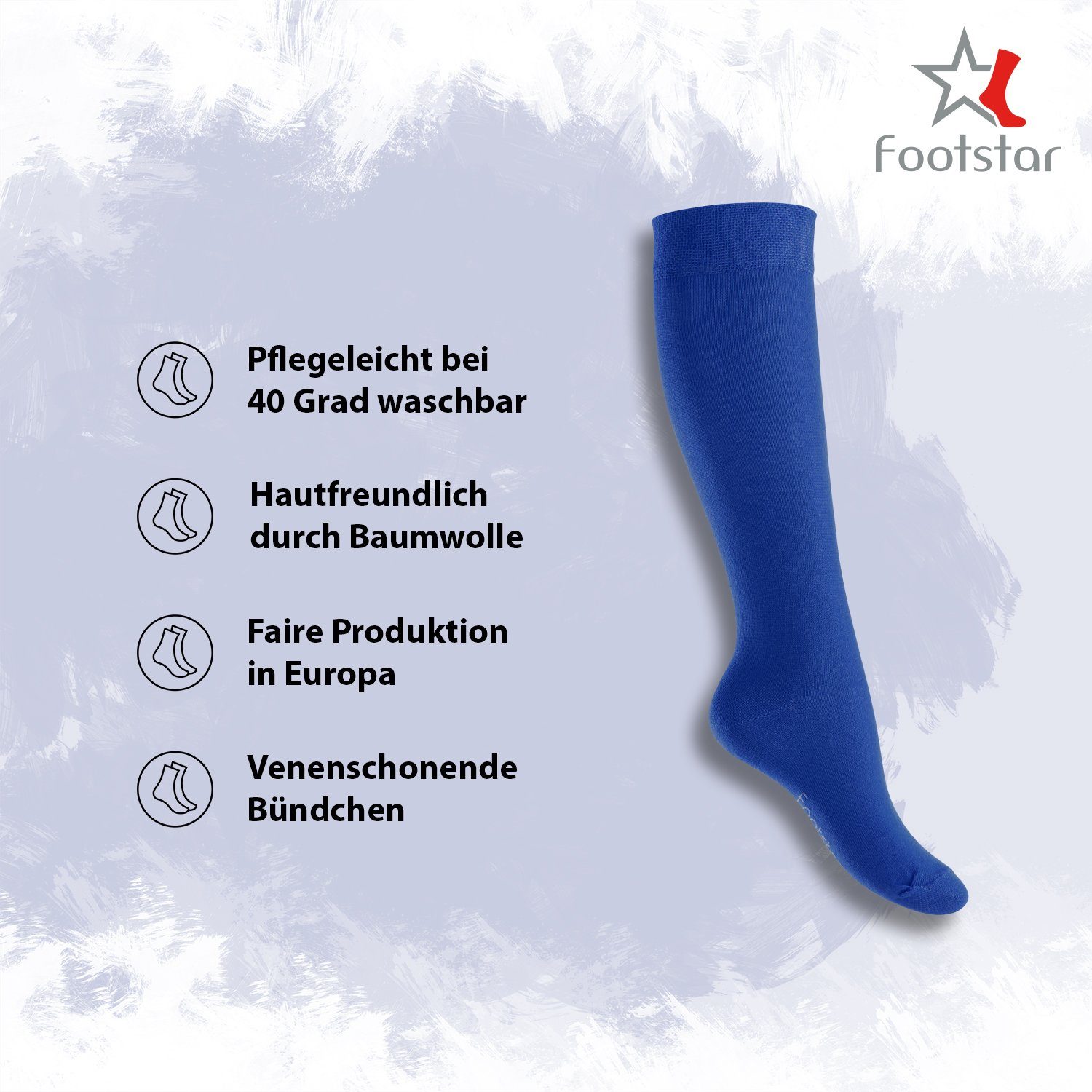 Footstar EVERYDAY! 5 PAAR Damen & Herren Kniestrümpfe Lange Socken kniehoch