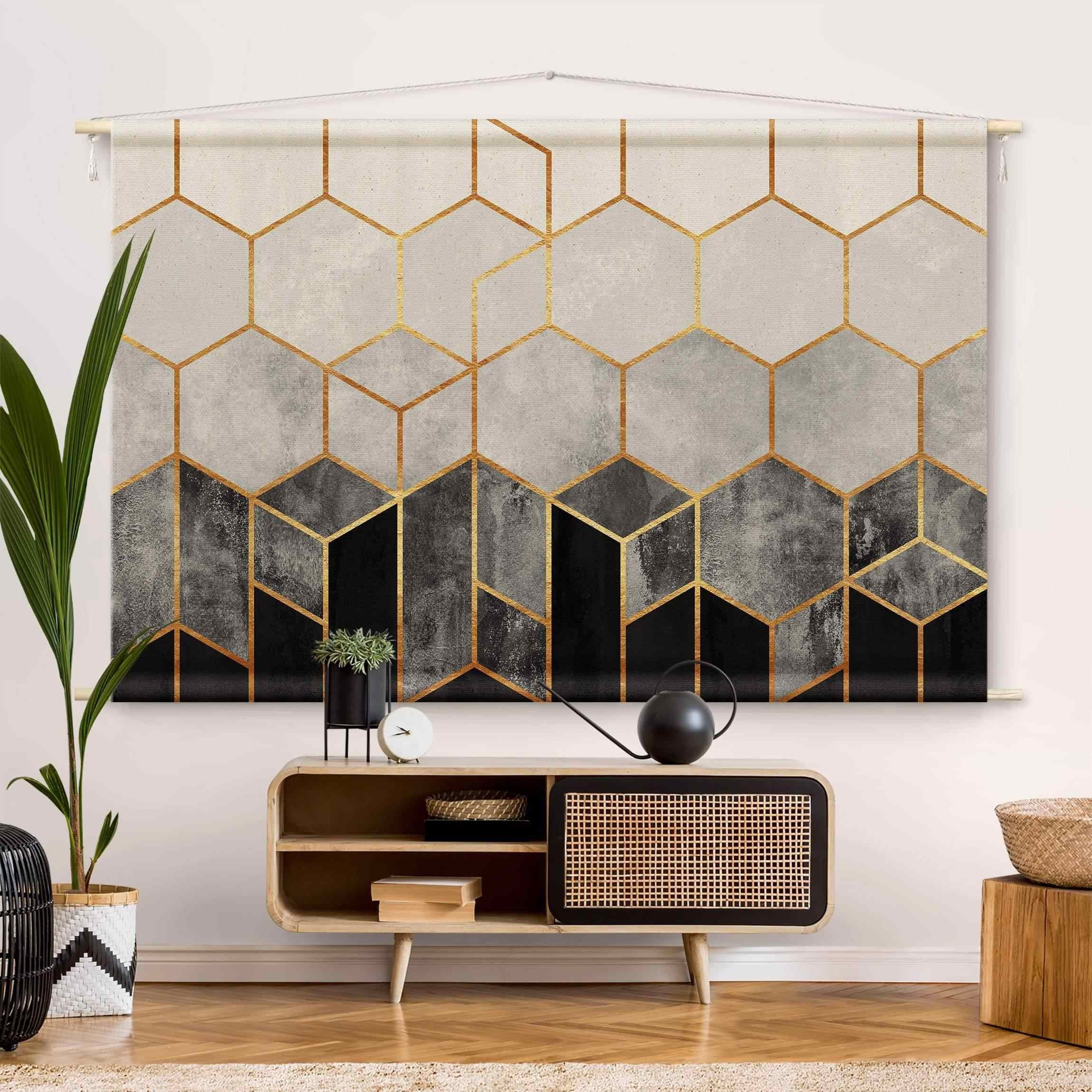 Bilderdepot24 Wandteppich modern Muster Abstrakt Aquarell Geometrisch schwarz-weiß, rechteckig, Höhe: 2.6 mm, großes Wandbild aus Natur-Baumwolle Wandbehang Stoffbild Tuch Wollseil