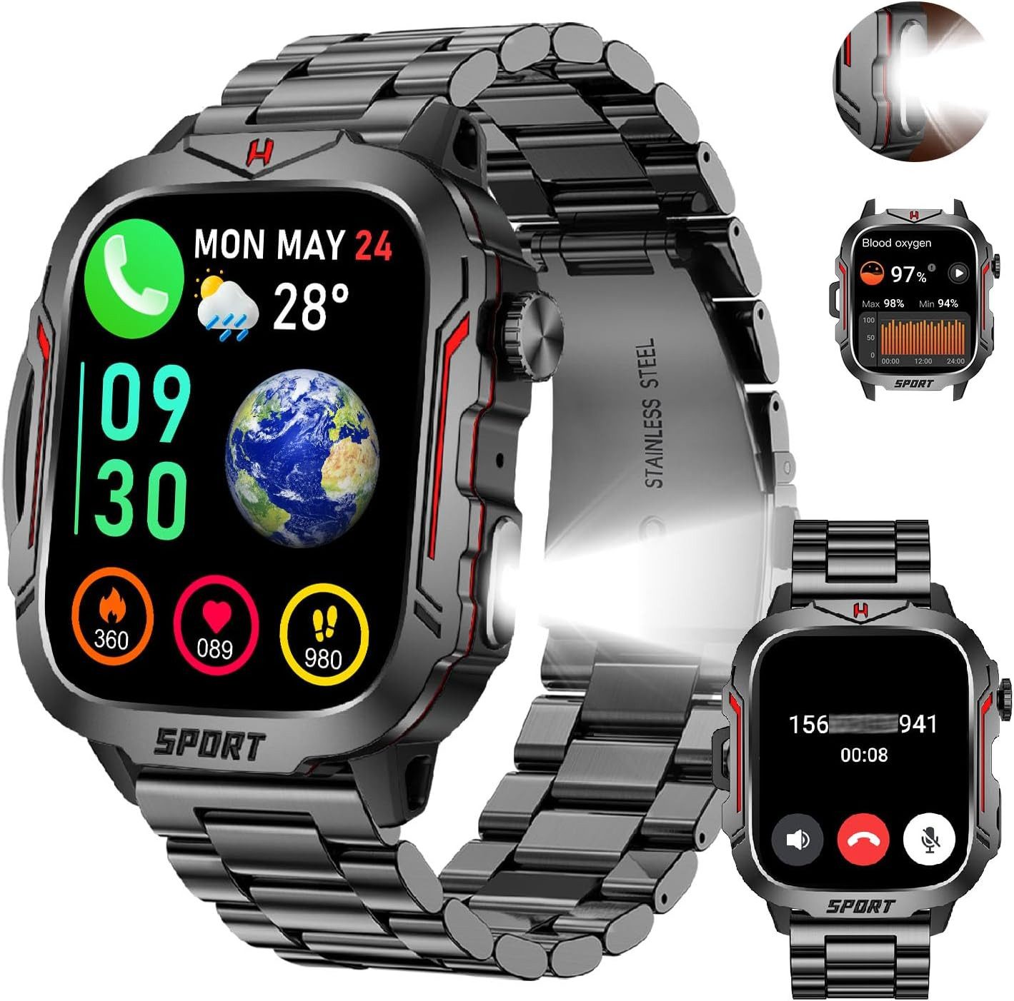 120 Sportmodi mit LED Herzfrequenz Blutdruck Schlafüberwachung 240*282 Smartwatch