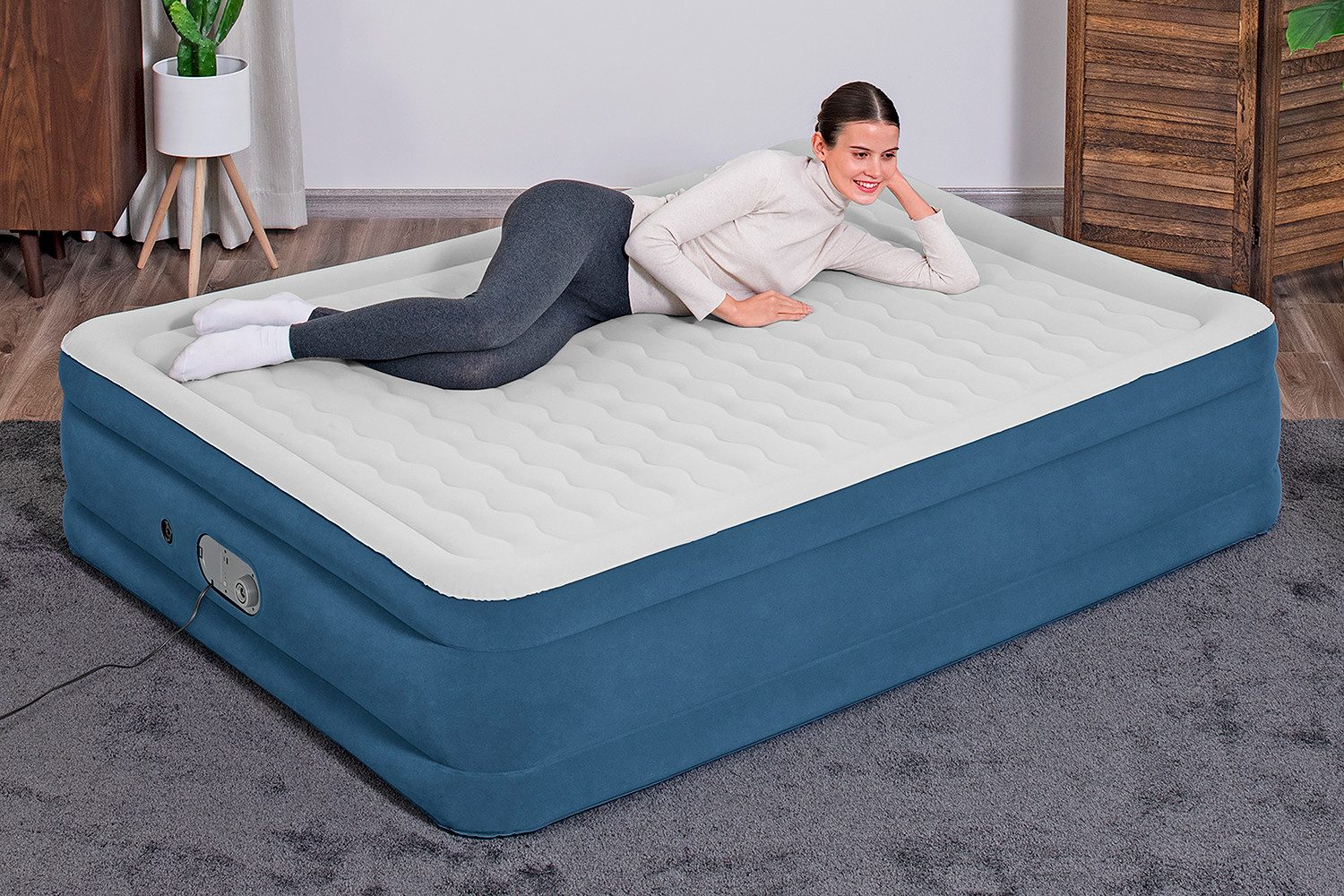 Bestway Luftbett Luftmatratze AlwayzAire, (Packung, 1-tlg., 203 x 152 x 46 cm, mit integrierter Doppelpumpe), in 240 Sek. aufgepumpt