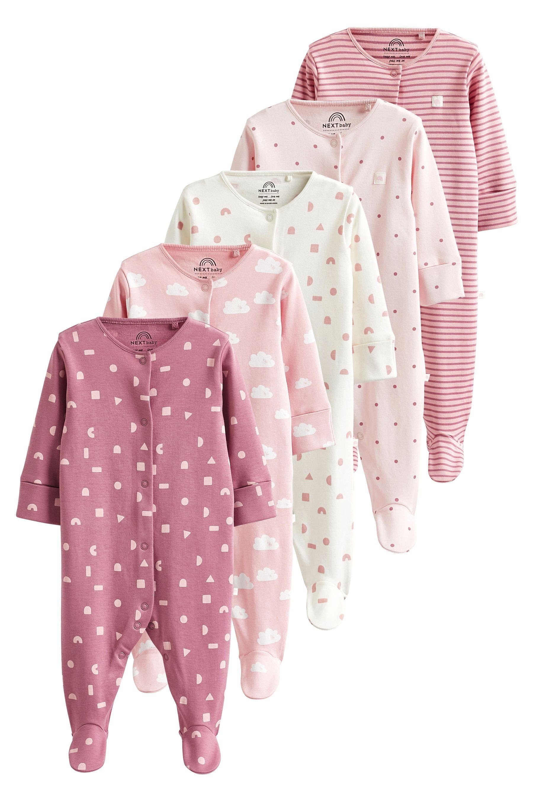 Next Schlafoverall Babyschlafanzüge mit Print im 5er-Pack (5-tlg)