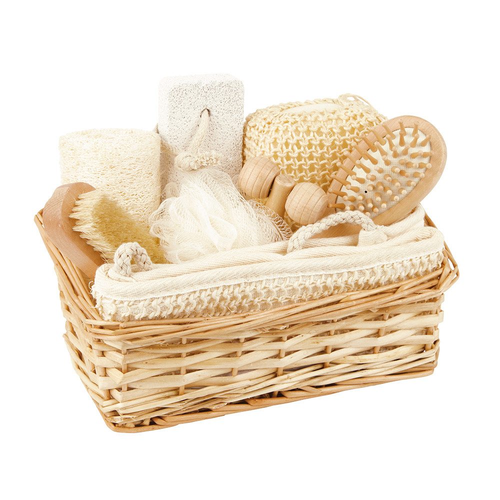Croll & Denecke Wellness-Pflegeset Wellness, 8, 8-tlg., Wellness Geschenk Set, Geschenkset Bambus im Weidenkorb