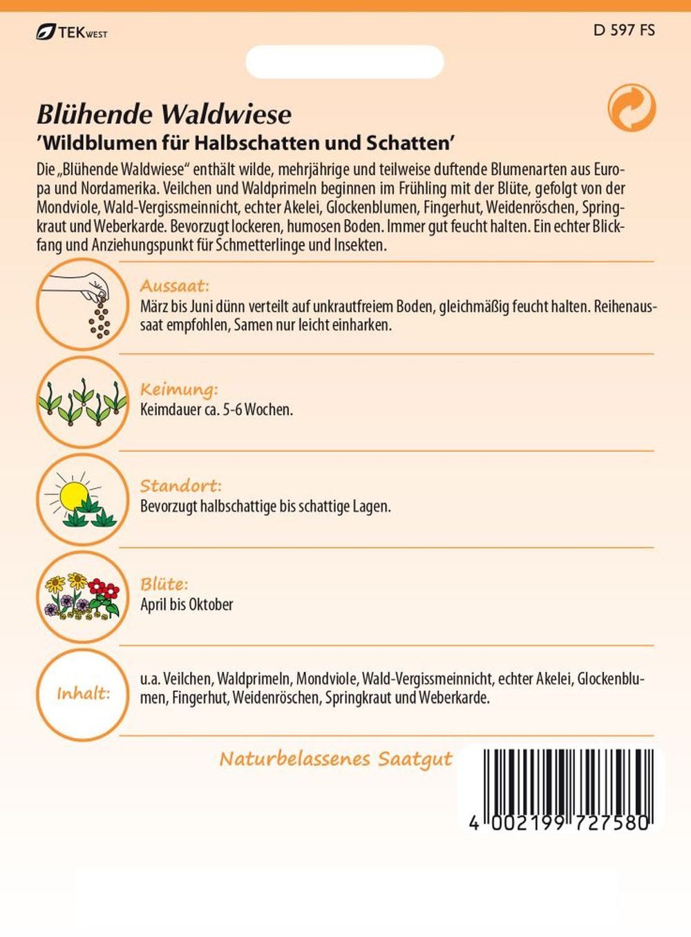 SAMEN PFANN Blumensamen Blühende Waldwiese - Blumenmischung Saatgut Samen günstig online kaufen