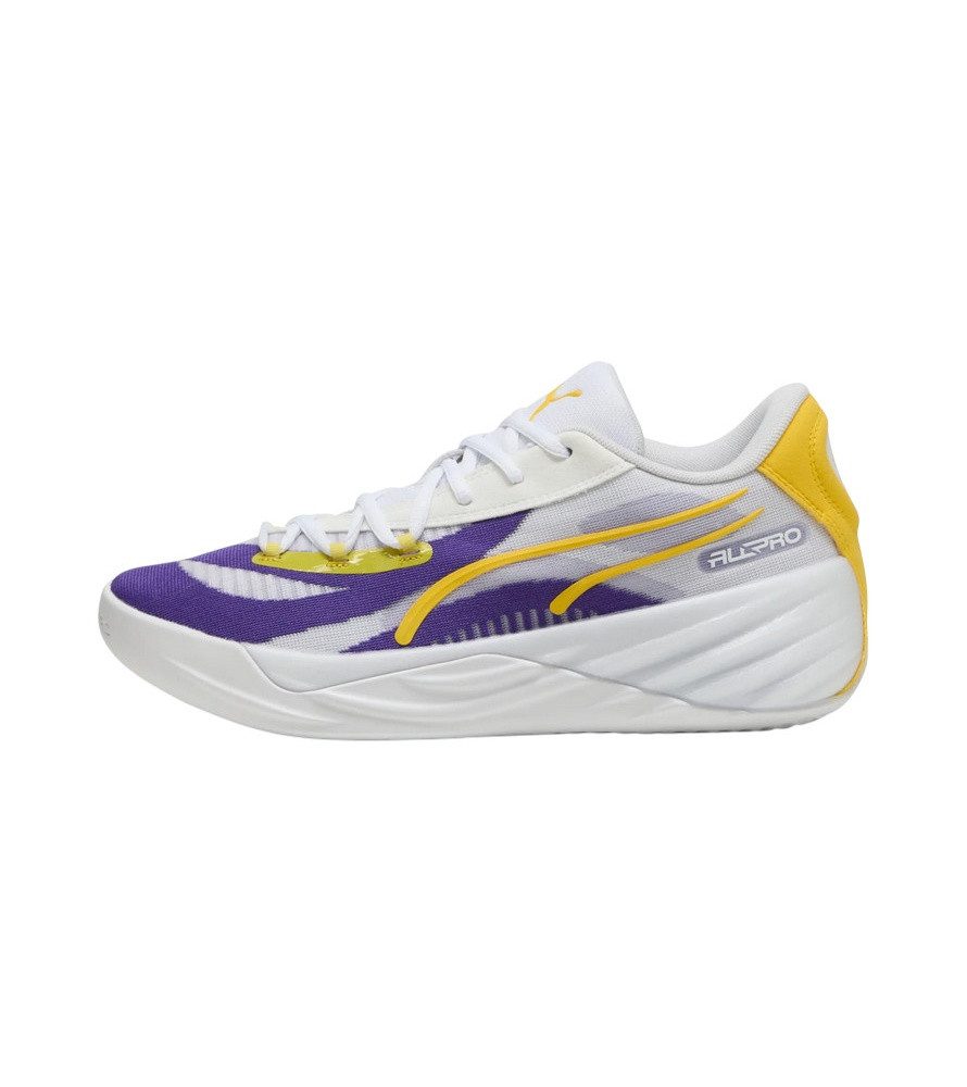 PUMA Hallen-Indoorschuhe All-Pro LA (Basketball) weiss/violett/gelb Herren Badmintonschuh