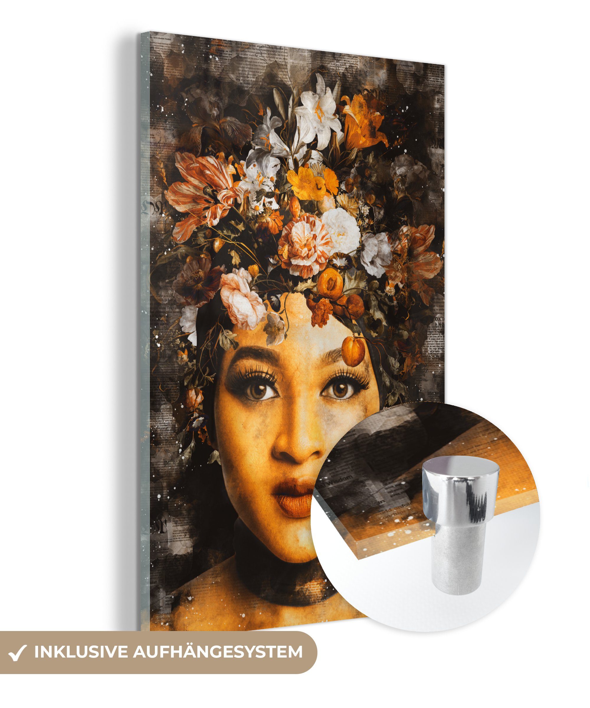 MuchoWow Acrylglasbild Frauen - Blumen - Farbe, (1 St), Glasbilder - Bilder auf Glas Wandbild - Foto auf Glas - Wanddekoration