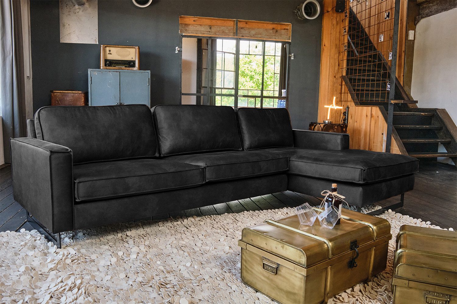 KAWOLA Ecksofa VILNIUS, Couch L-Form mit Longchair rechts oder links Lederfaserstoff