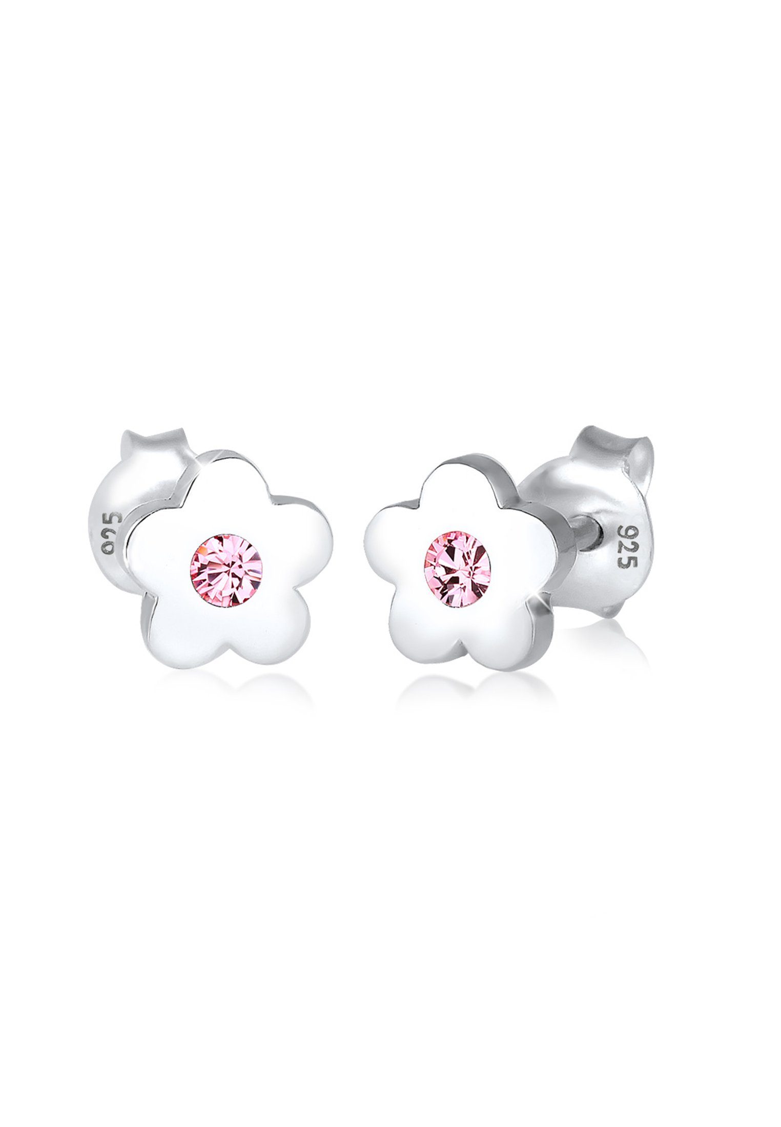 Elli Paar Ohrstecker Kinder Blume Rosa 925 Silber, mit Kristallen von Swarovski®, Blume