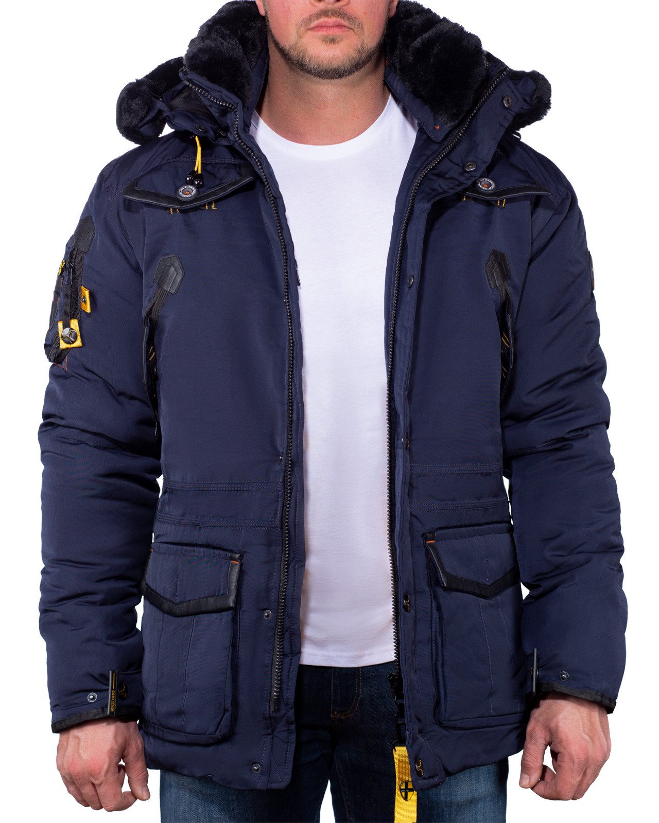 Geographical Norway Winterjacke Herren Regular Fit Jacke baacrobate Modernes Design mit Kunstlederdetails
