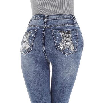 Ital-Design Skinny-fit-Jeans Damen Freizeit Applikation Print Stretch High Waist Jeans in Blau