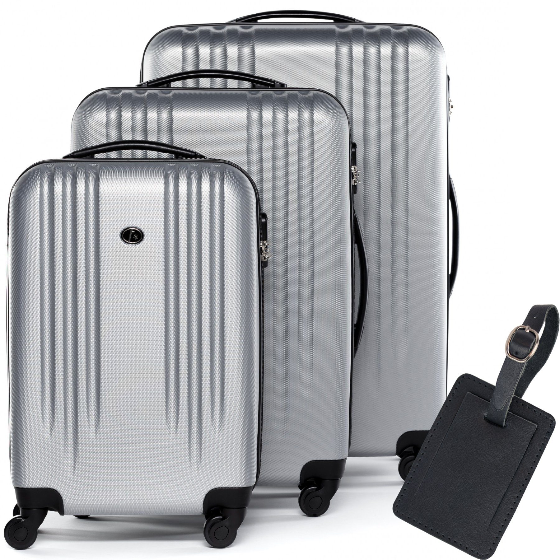 FERGÉ Kofferset 3 teilig Hartschale + 1x Lederanhänger Marseille, 4 Rollen Rollen, (3 tlg), Trolley 3er Koffer Set 4 Rollen, Premium Rollkoffer ABS Reisekoffer