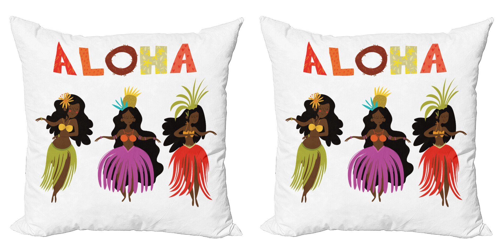 Kissenbezüge Modern Accent Doppelseitiger Digitaldruck, Abakuhaus (2 Stück), Aloha Exotische Hula Mädchen Tanzen
