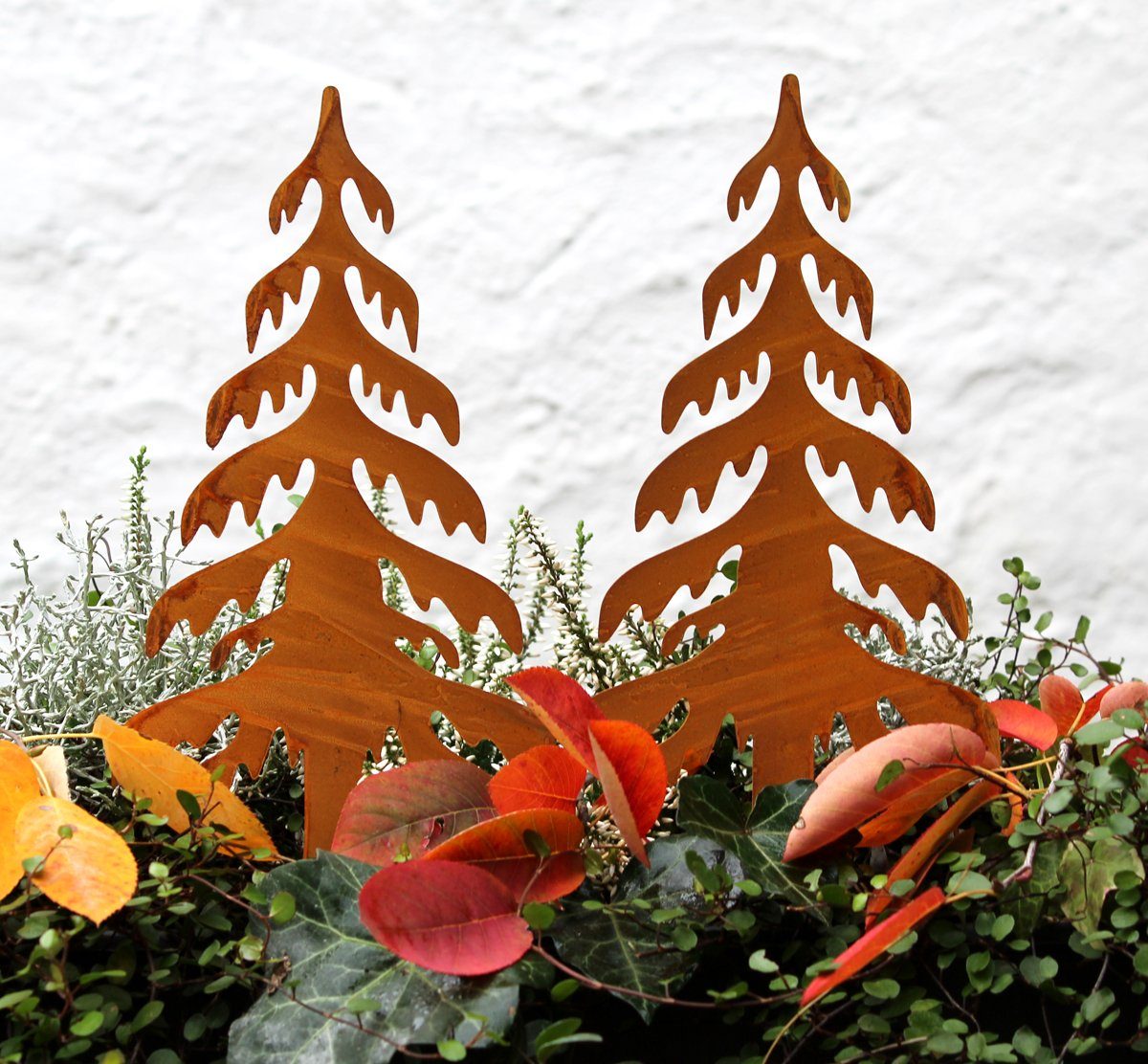 Lb H F Lilienburg Gartenstecker 2er Set Gartenstecker Beetstecker Gartendeko Herbst Winter Weihnachten Aussen Draussen Outdoor Blumenstecker Blumenstab Tannenbaum Metall Deko Rost Roststecker Zum Stecken Am Weihnachten Herbstdeko Weihnachtsdeko