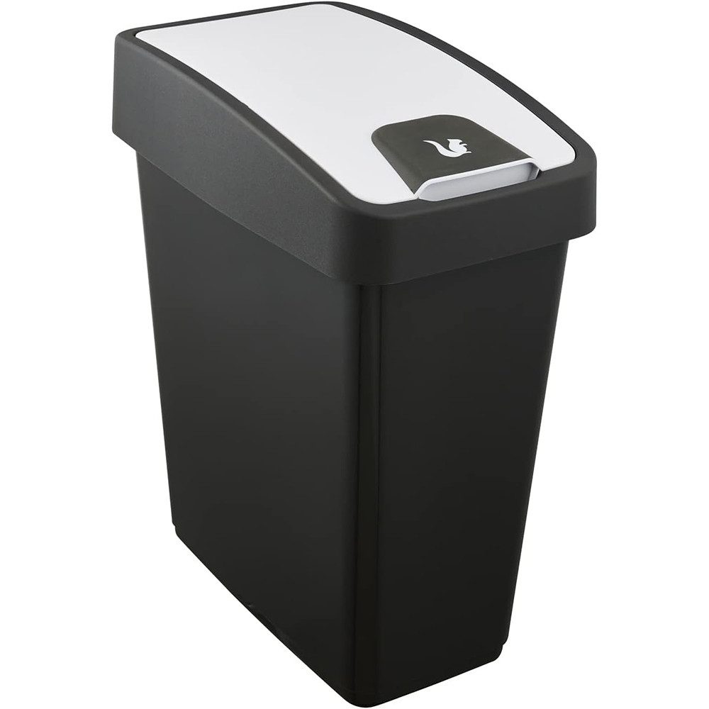 KiNDERWELT Mülleimer Premium Abfallbehälter mit Flip-Deckel, 25 l, schwarz-grau