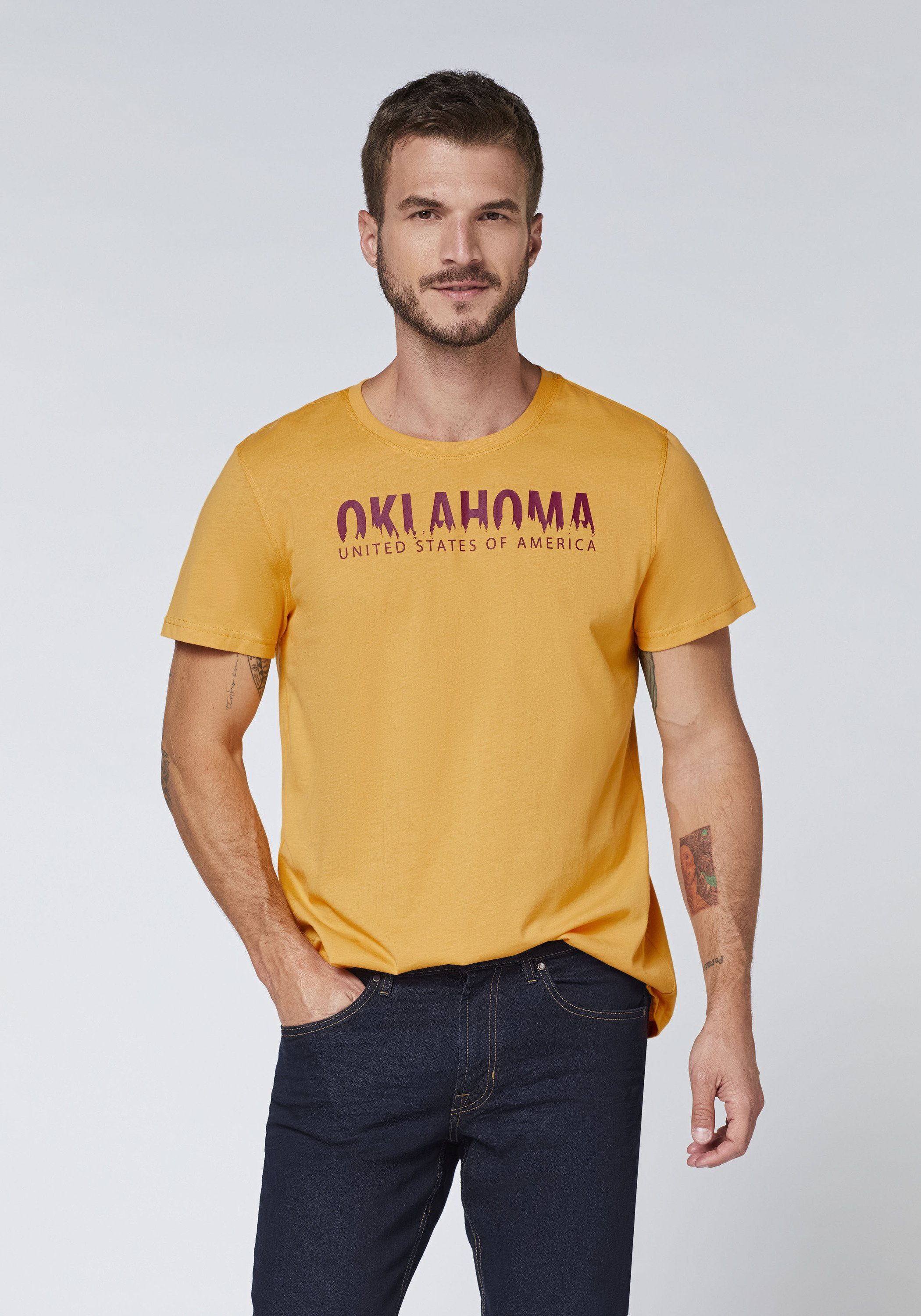 Oklahoma Jeans Print-Shirt im Nature-Label-Look Beeswax 14-0941