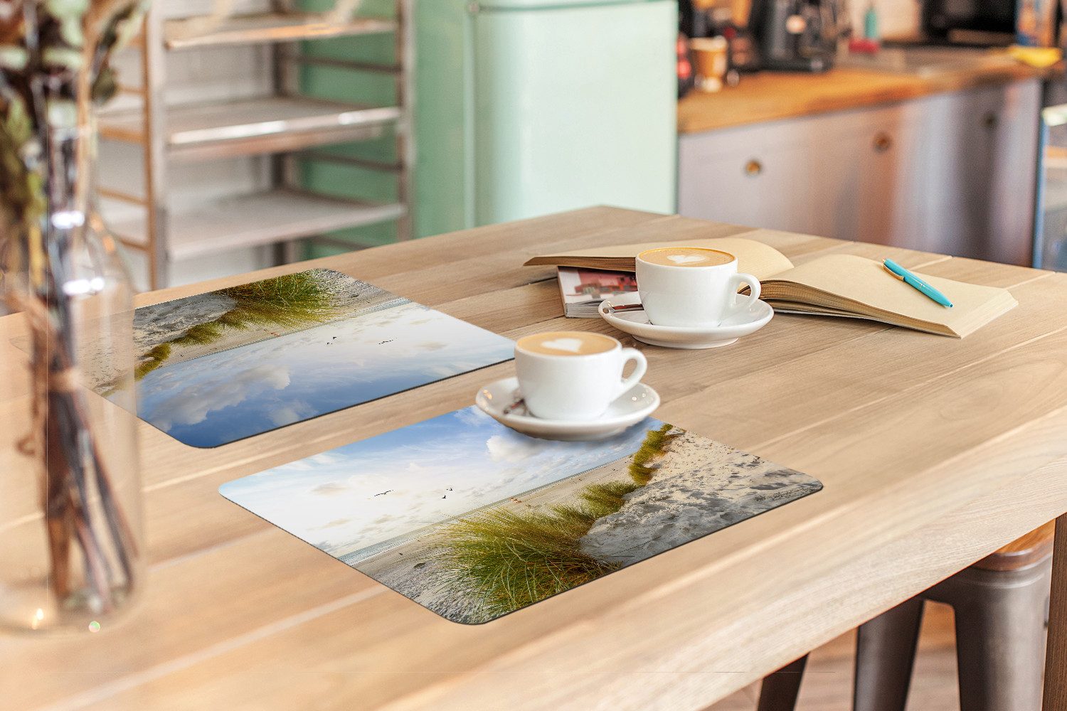 MuchoWow Platzset Strand - Meer - Vögel, (6-St), Platzsets, Tischset, Abwaschbar, Tischsets, Platzdeckchen