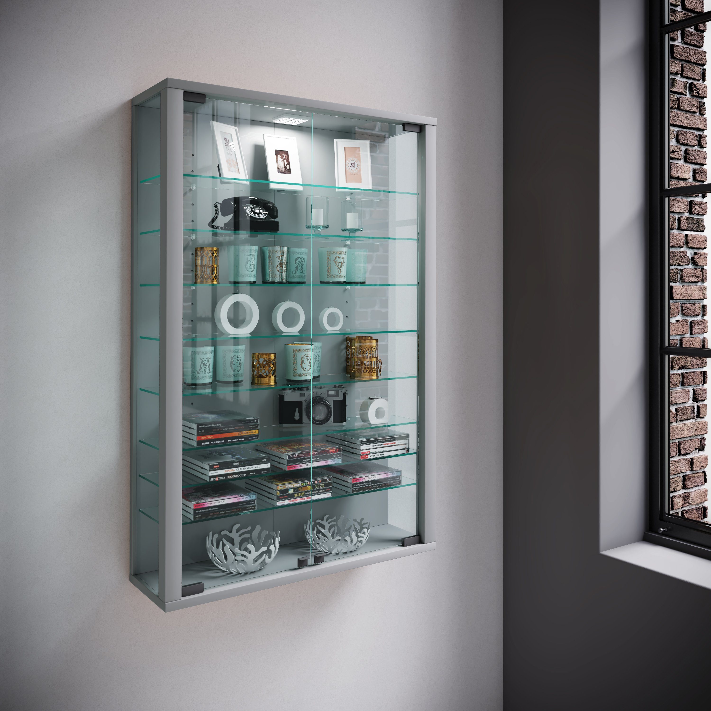 VCM Hängevitrine Vitrosa B. 59 x T. 18 x H. 91 cm Präsentation von Sammlerstücken und Dekoartikeln, Wohnzimmer oder Büro – Bild 4 von 5