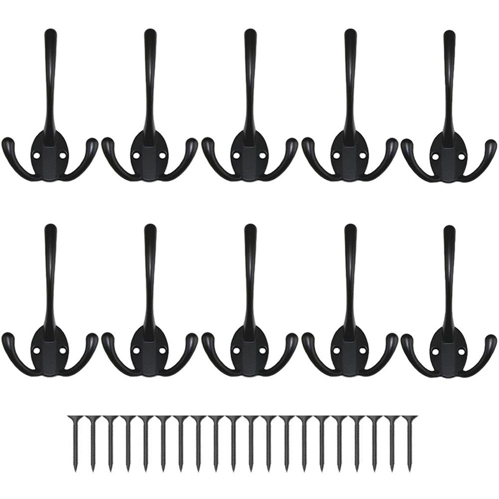 TUWENA Garderobenhaken Garderobenhaken 10 Stück, Wandhaken Retro,Kleiderhaken Wand Drei Haken (10 St), Haken Garderobe mit Schrauben für Schrank, Badezimmer, Kleiderschrank