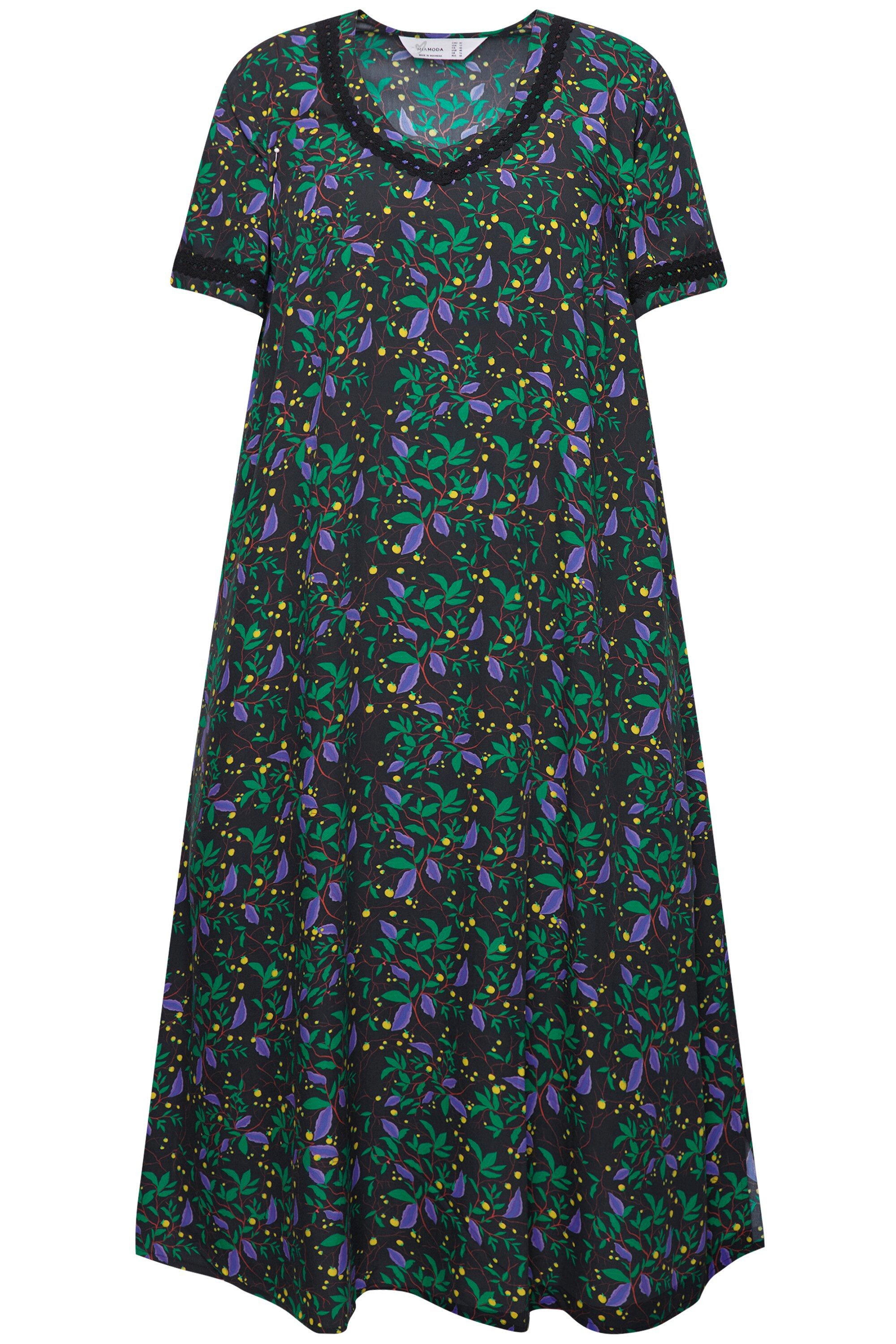 MIAMODA Jerseykleid Maxikleid A-Linie Blättermuster Halbarm günstig online kaufen