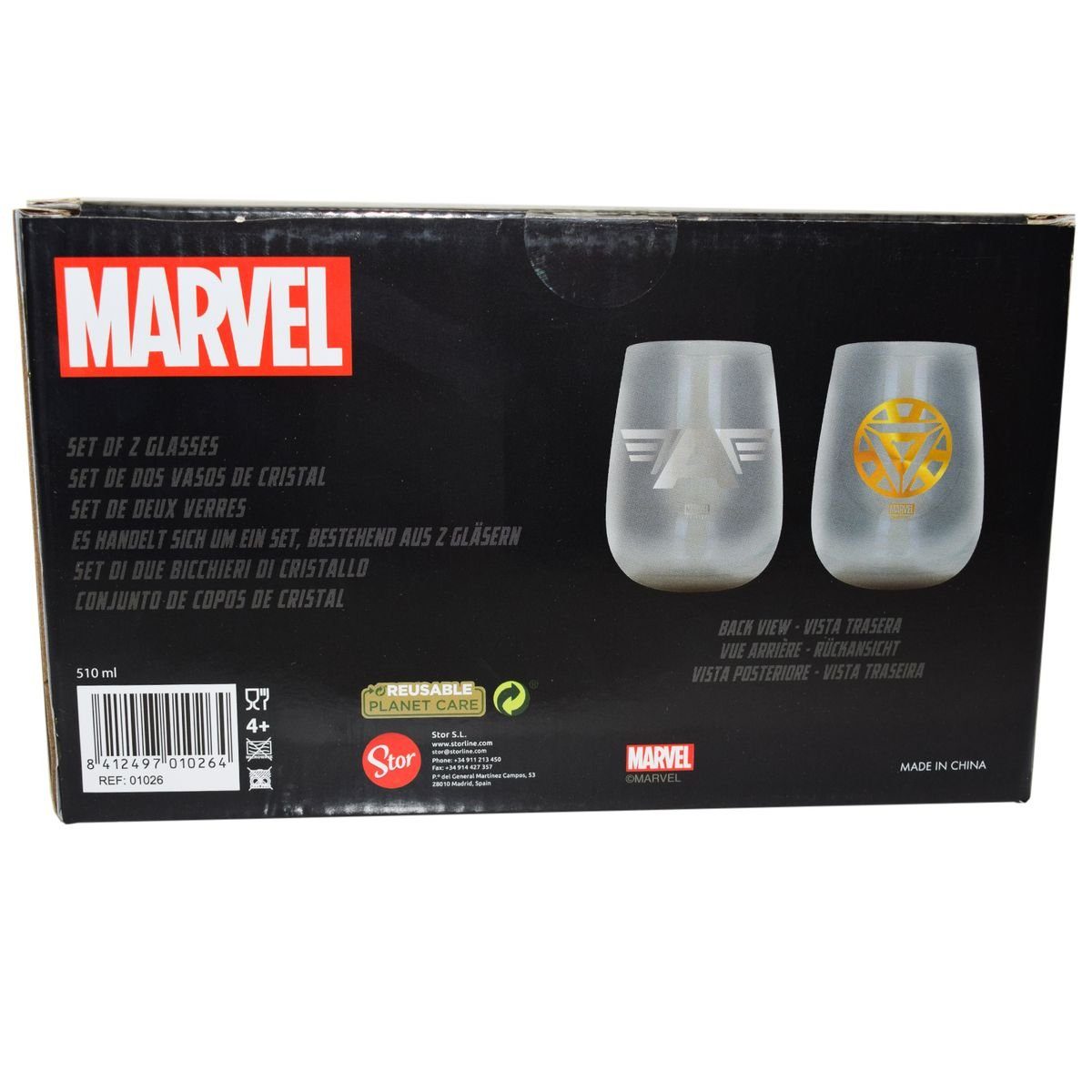 Set Geschenkkarton Metallic Marvel im authentisches Glas Stor Trinkgläser Glas, 2 Design Gläser, Avengers