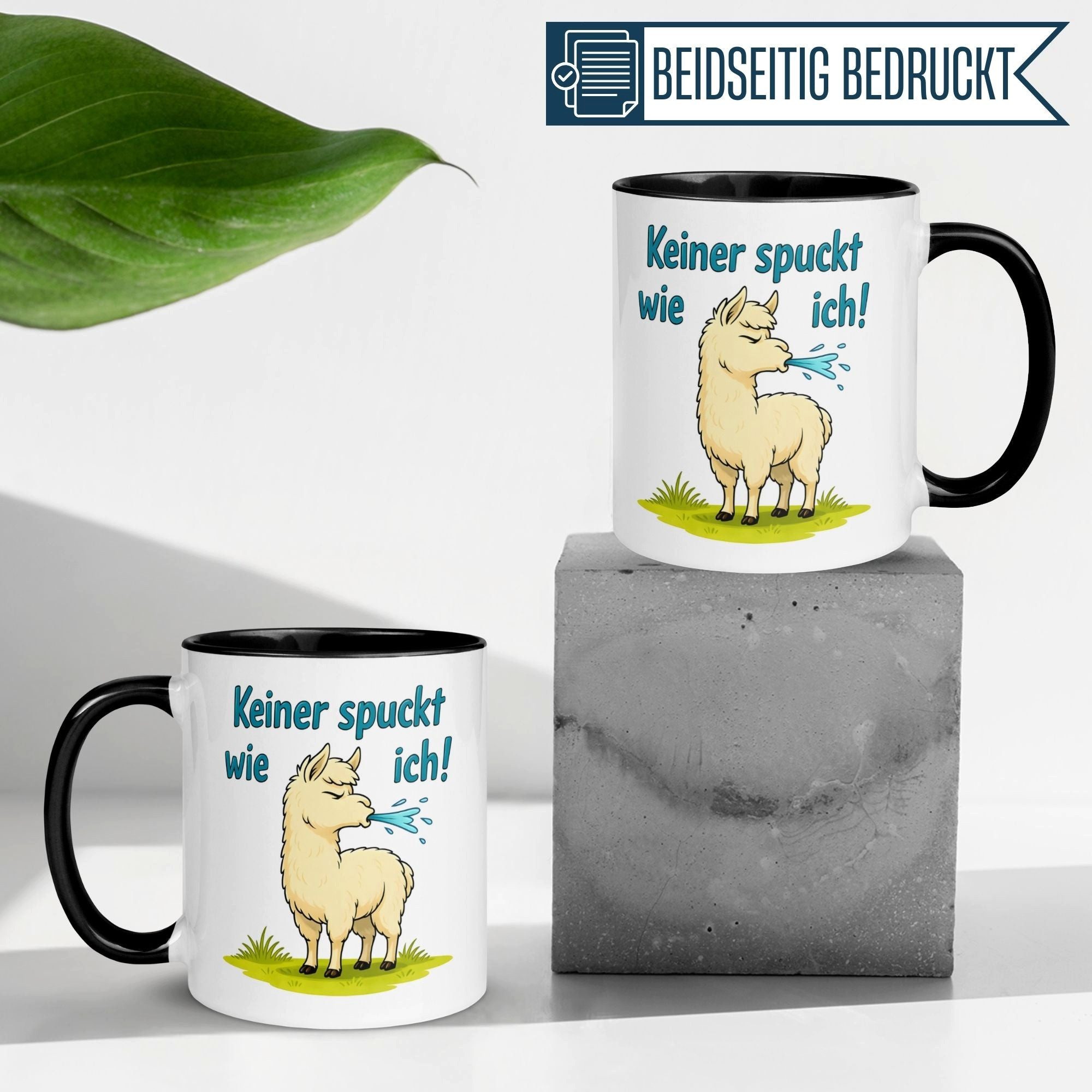 Momentals Tasse Lama – „Keiner spuckt wie ich“ – lustiger Lama Geschenk Becher, Gratis Versand · Links-&Rechtshänder · Spülmaschinenfest
