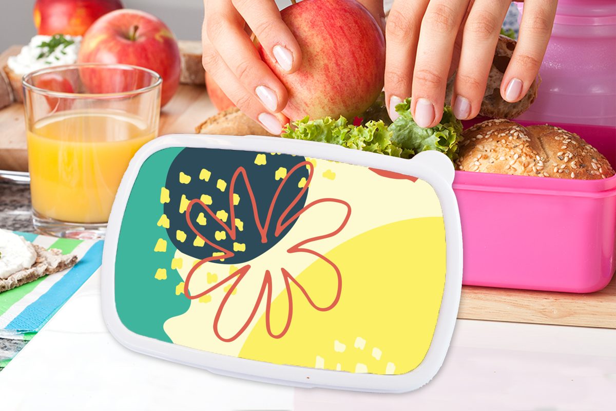 MuchoWow Lunchbox Sommer - Brotbox Kunststoff, Snackbox, - Blume (2-tlg), Erwachsene, Kunststoff Brotdose Mädchen, rosa für Pastell, Kinder