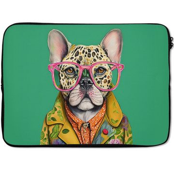 MuchoWow Laptop-Hülle Bulldogge - Brille - Design - Hund - Tiere 13.3 Zoll, Laptopsleeve, weiches Innenfutter zum Schutz Kratzern, Laptoptasche