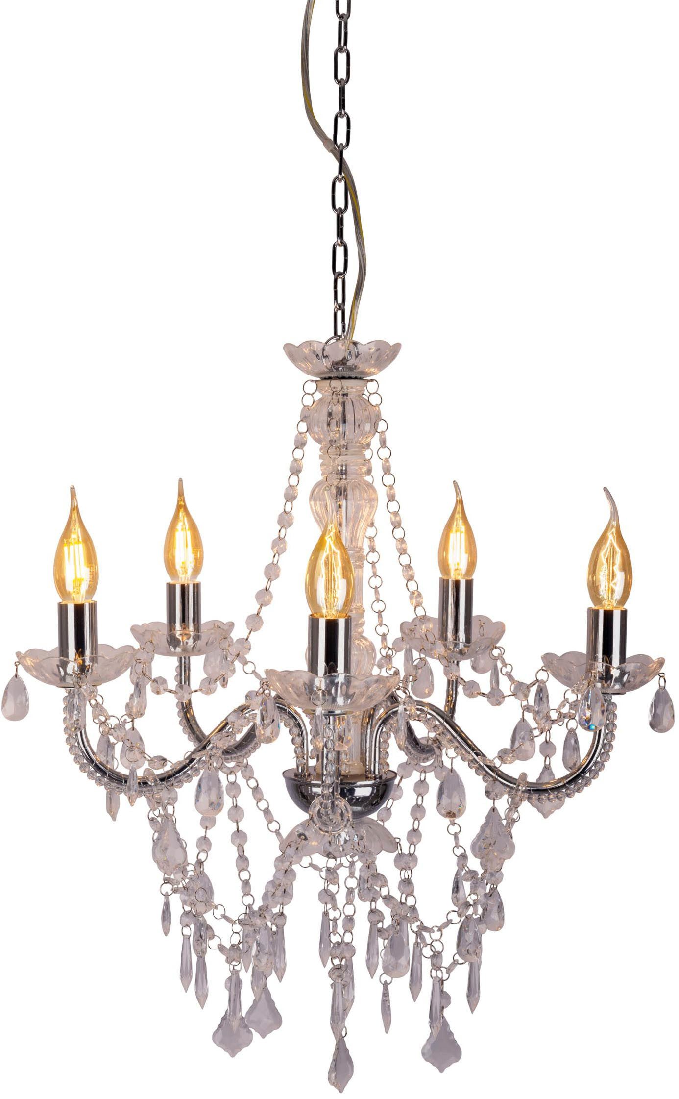 näve Pendelleuchte 5er Krone "CECILIA" D: 52 cm chrom, ohne Leuchtmittel, elegantes Design