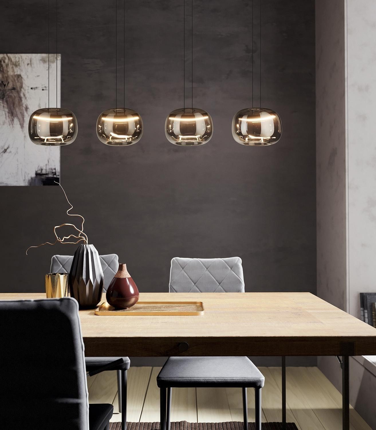 EGLO LED Pendelleuchte HORTUNAS, 4-flammig, Schwarz, Glasschirme, Stahl, Di günstig online kaufen