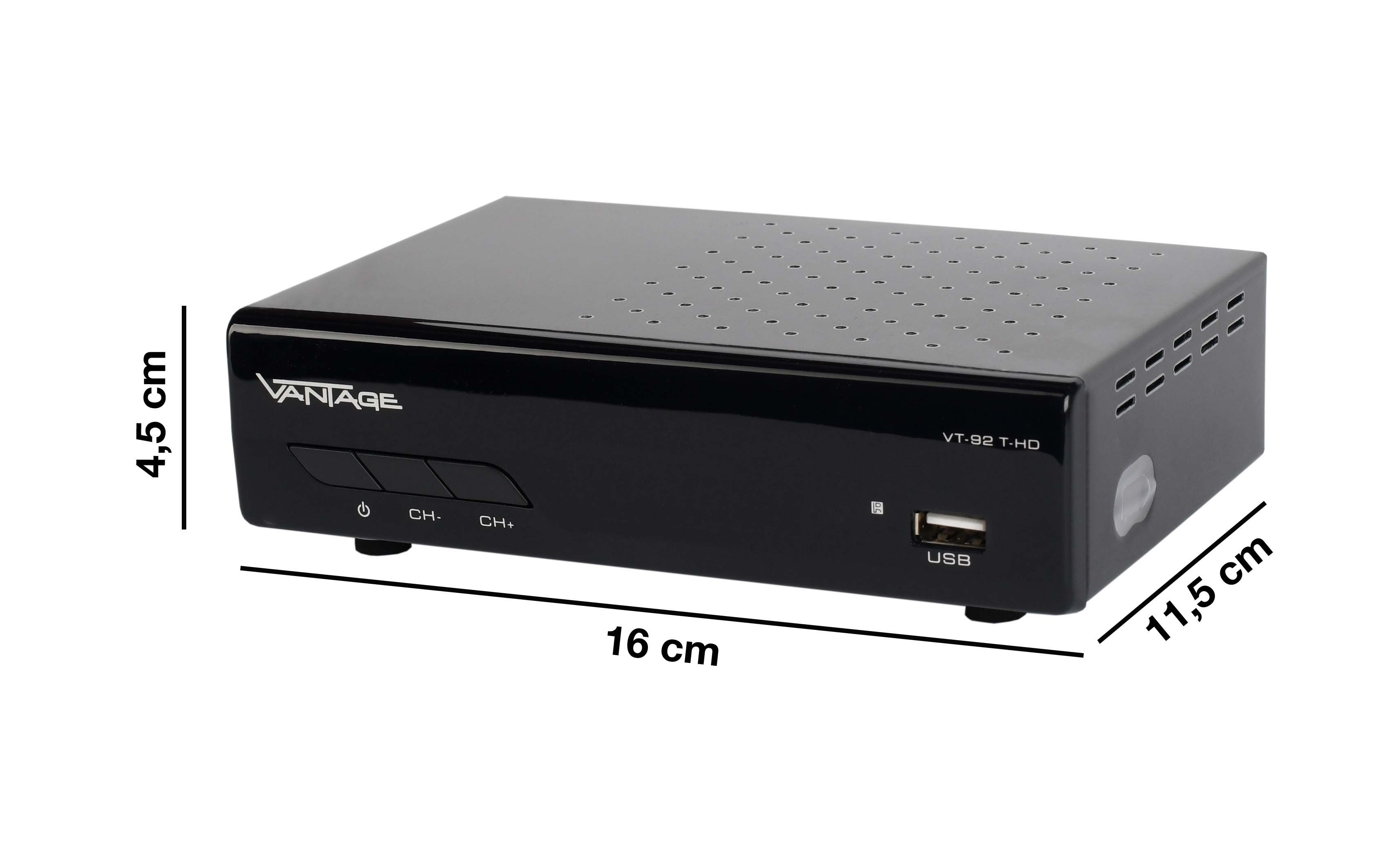 Vantage VT-92, Full HD DVB-T2 HD Receiver (2m HDMI Kabel, passive DVB-T2 Antenne)