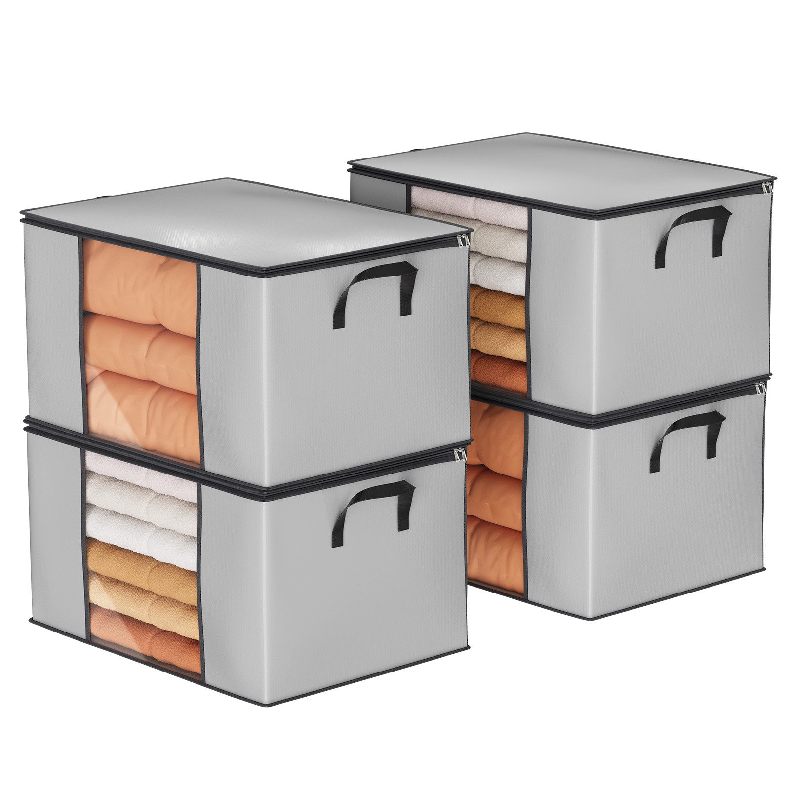 Oak&Tea Aufbewahrungstasche Aufbewahrungstasche mit Deckel Aufbewahrungsboxen für bettdecken (4-tlg), 90L Kleiderboxen für Kleiderschrank Organizer
