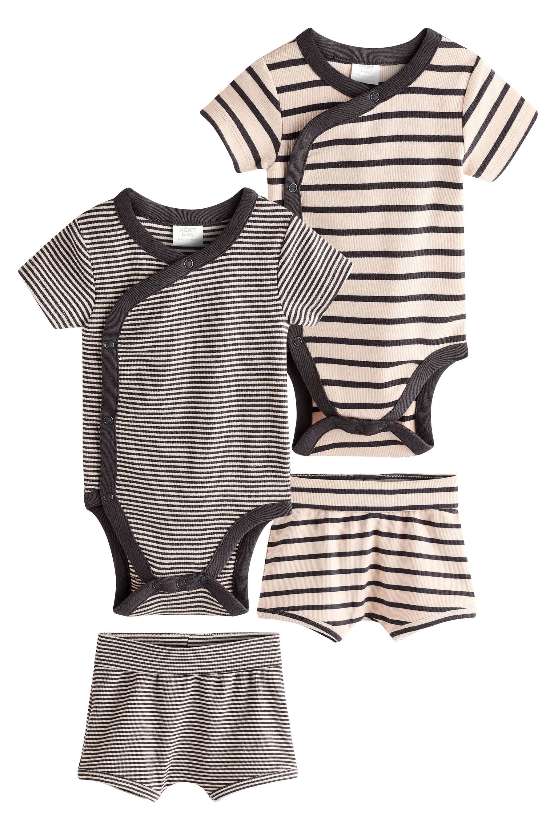 Next Body & Shorts Wickeldesign Babystrampler und Shorts, 4er-Pack (4-tlg)