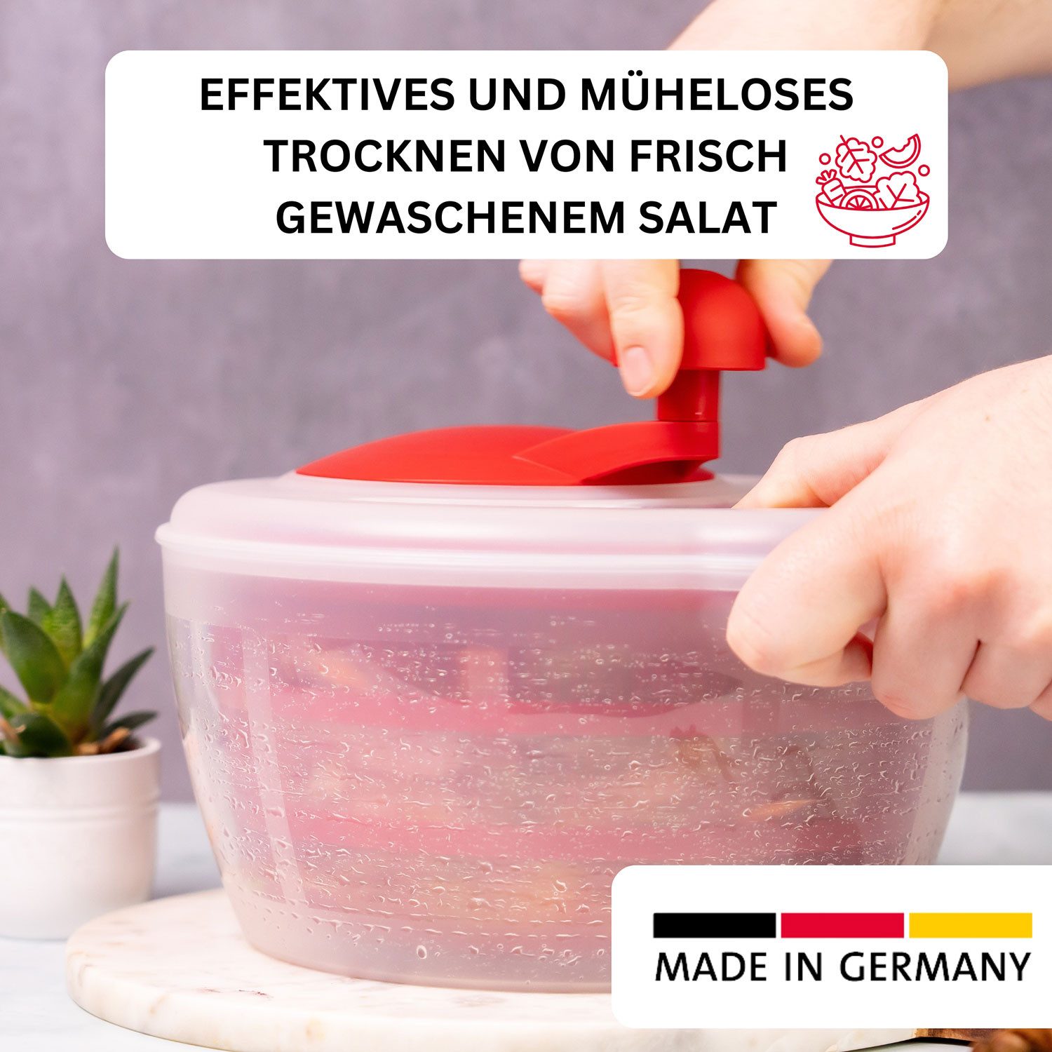 WESTMARK Salatschleuder Fortuna, Fassungsvermögen: 5 Liter, ø 26 cm, Kunststoff, Farbe: Rot