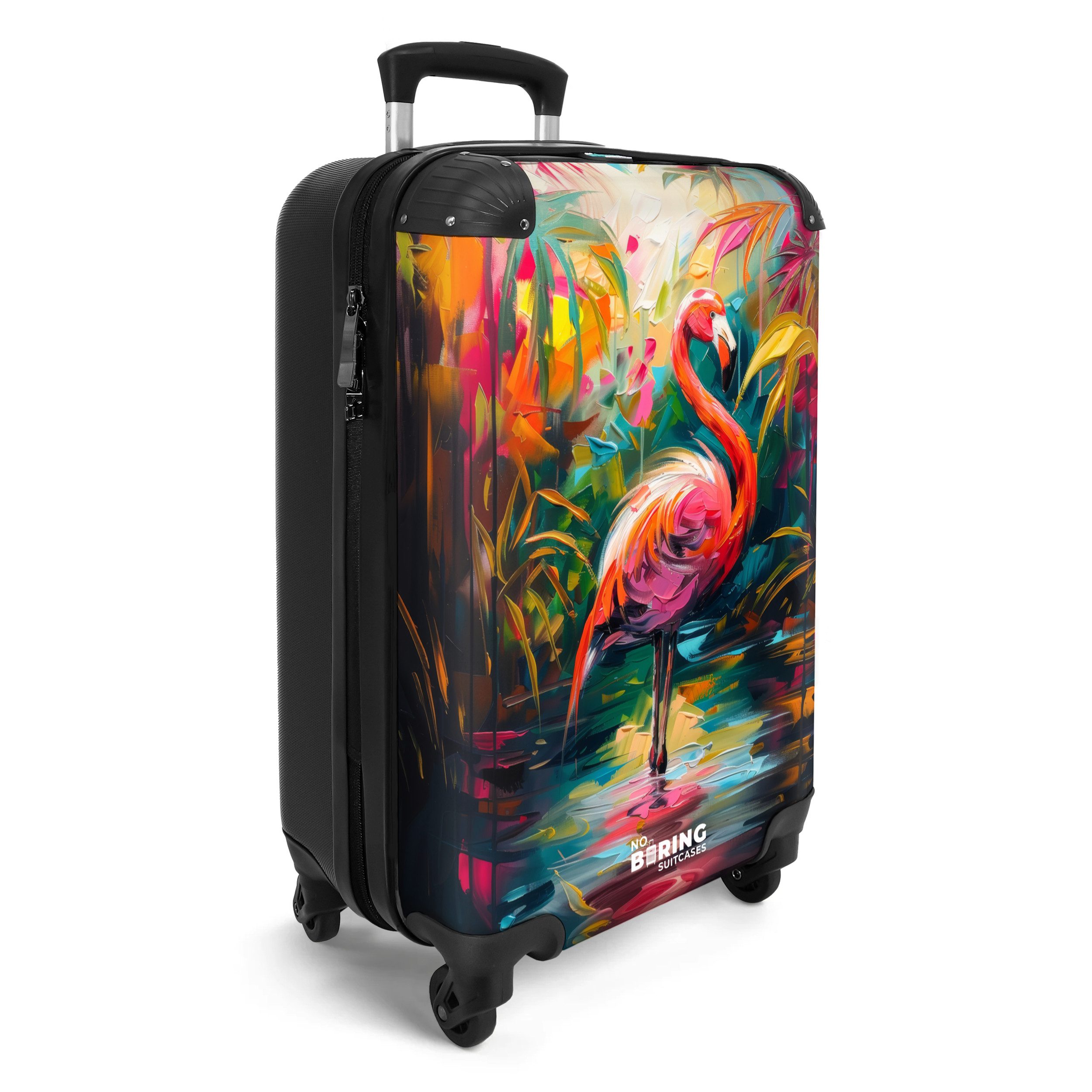 NoBoringSuitcases.com© Hartschalen-Trolley Flamingo in bunter Ölmalerei günstig online kaufen