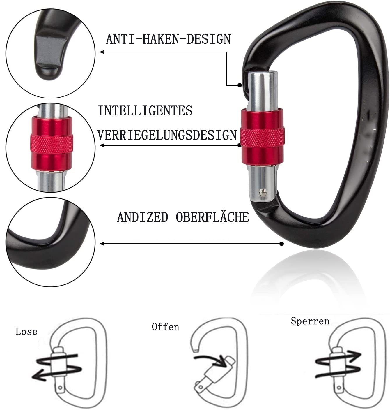 Robuster Karabinerhaken, 2 KN Stück 25 GelldG Karabiner Schraubkarabiner