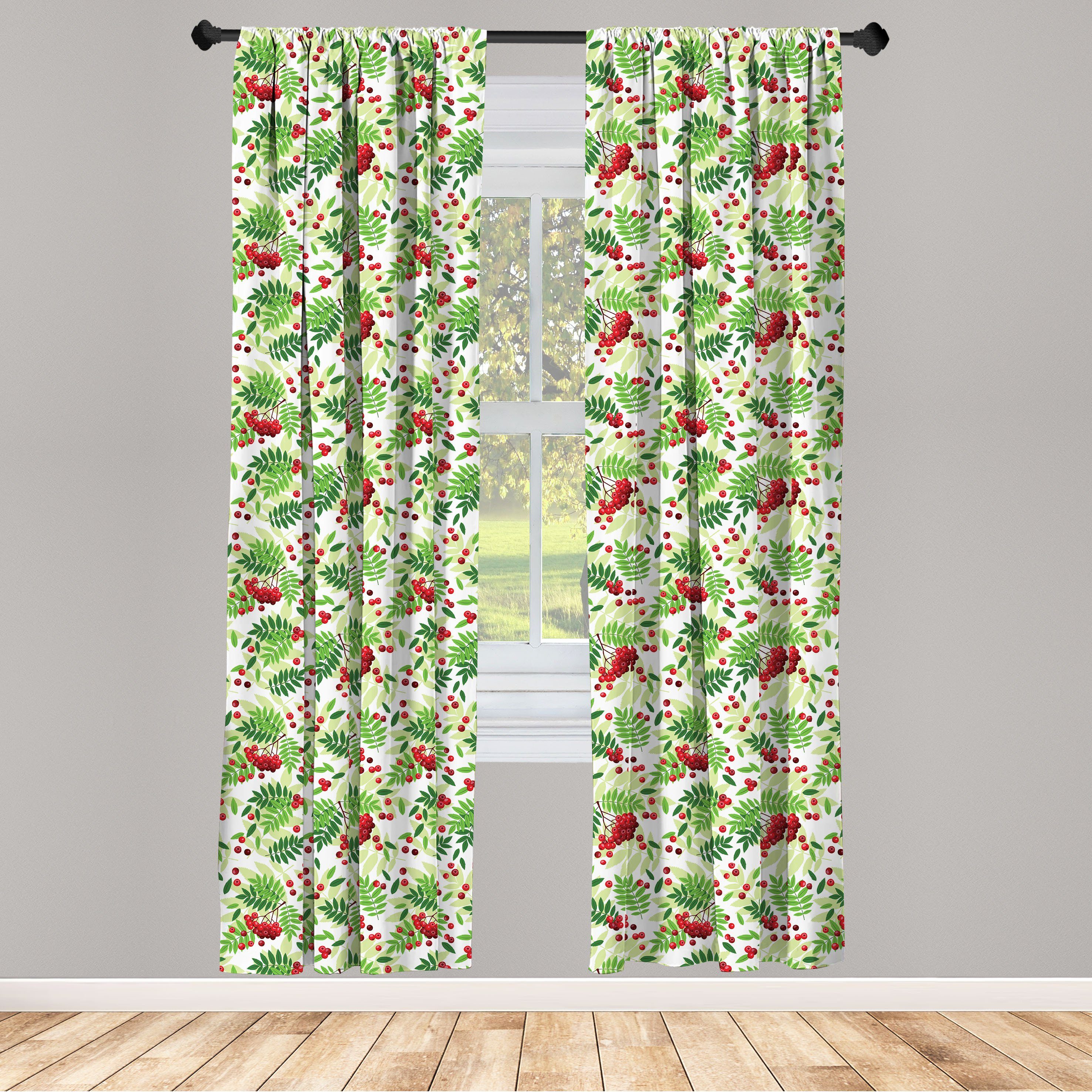 Gardine Vorhang für Wohnzimmer Schlafzimmer Dekor, Abakuhaus, Microfaser, Eberesche Grüne Blätter Wilde Früchte