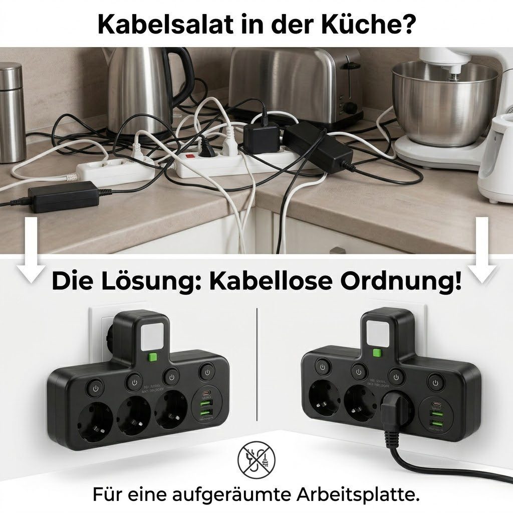 ibettertec Steckdosenleiste mit 3 Fach Steckdosen mit 2 USB & 1 USB-C Steckdosenleiste 3-fach (Wandmontage steckdosenverteiler mit Einzelschaltern, Kindersicherung, Überstrom-, Kurzschluss- und Überhitzungsschutz), Steckerleiste für Büro, Hause, Reisen, küche, Badezimmer