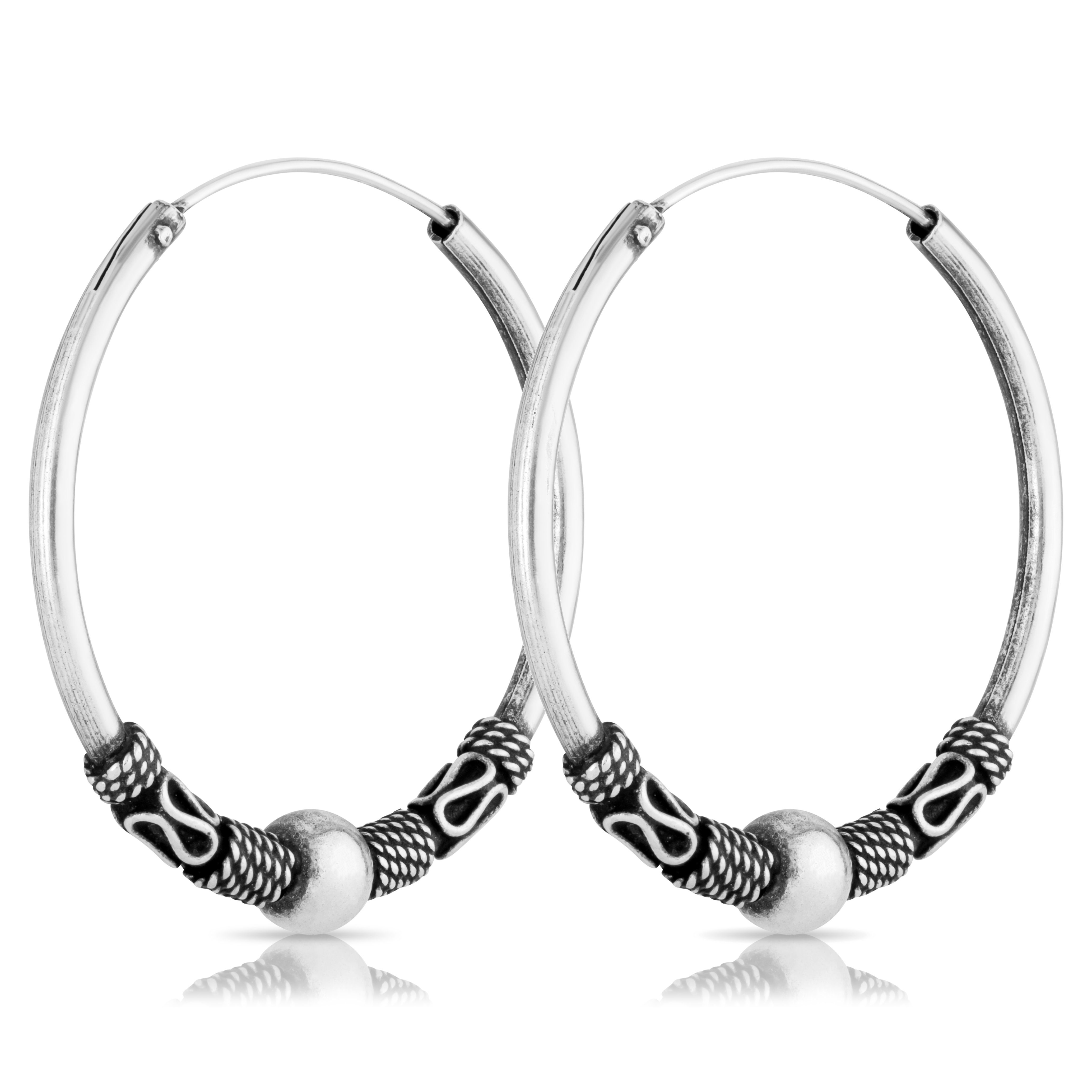 Paar Creolen Paar Bali Kugel Creolen 30mm 925 Sterling Silber M