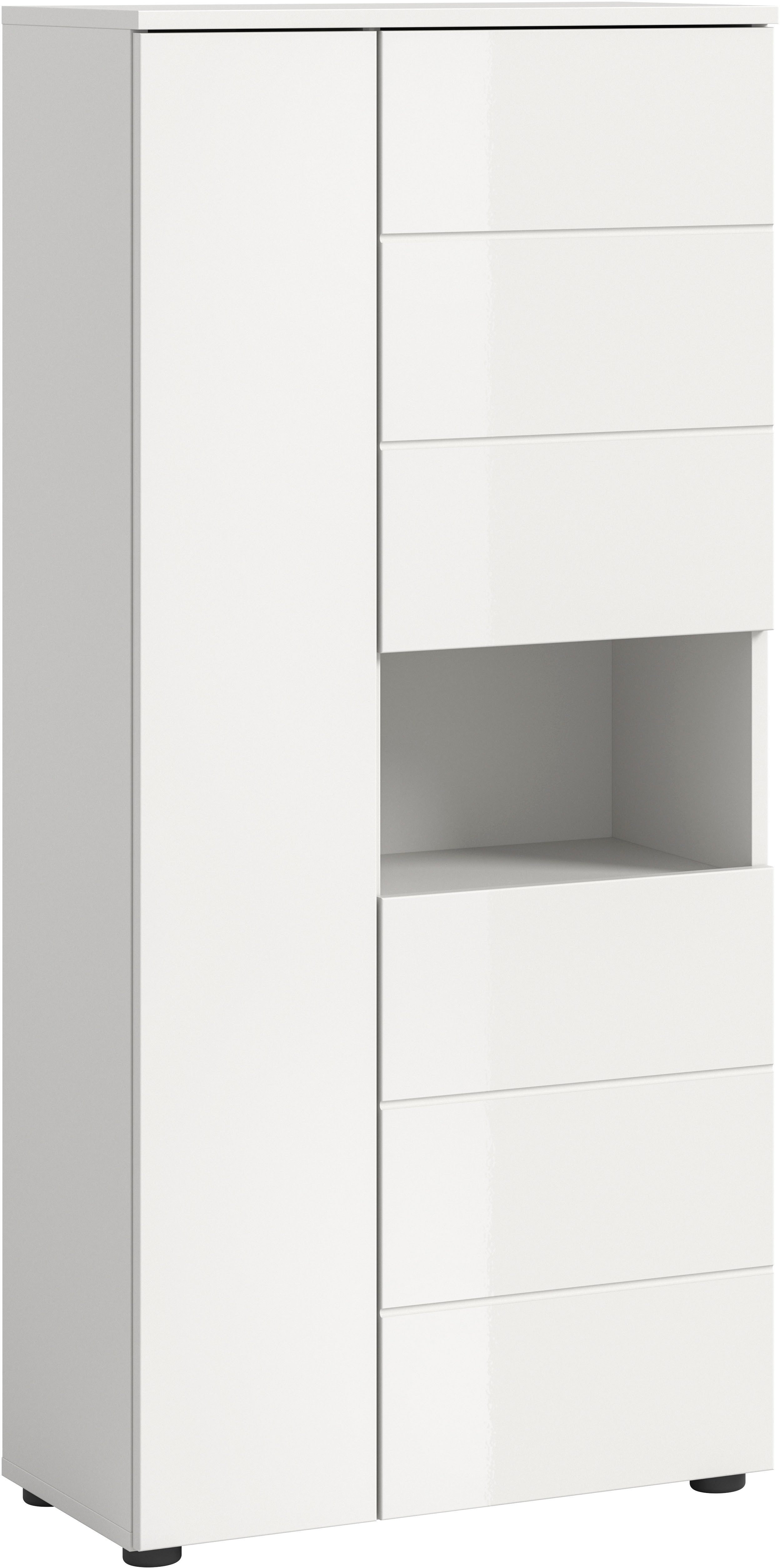 welltime Midischrank BIEL, Höhe 133 cm, 3 Türen, 1 offenes Fach (1-St) Türanschlag wechselbar, modernes Design, Badschrank, Unterschrank, Bad