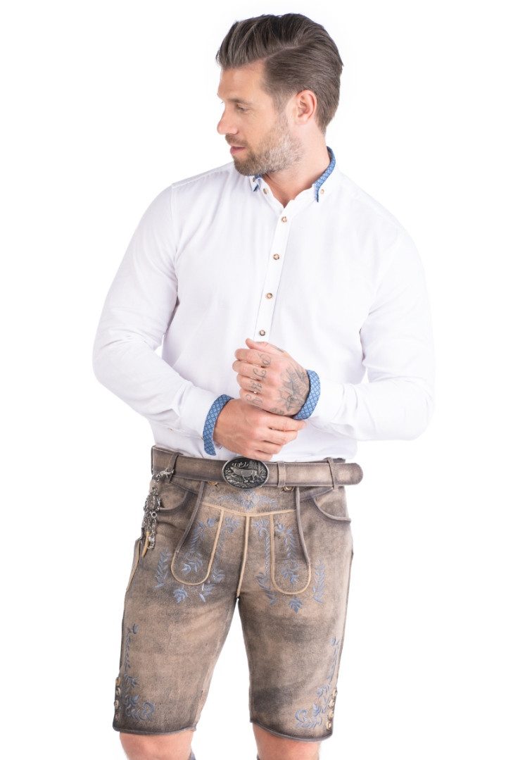 MarJo Trachtenlederhose Lederhose Herren kurz - GREDING - steingrau/denim